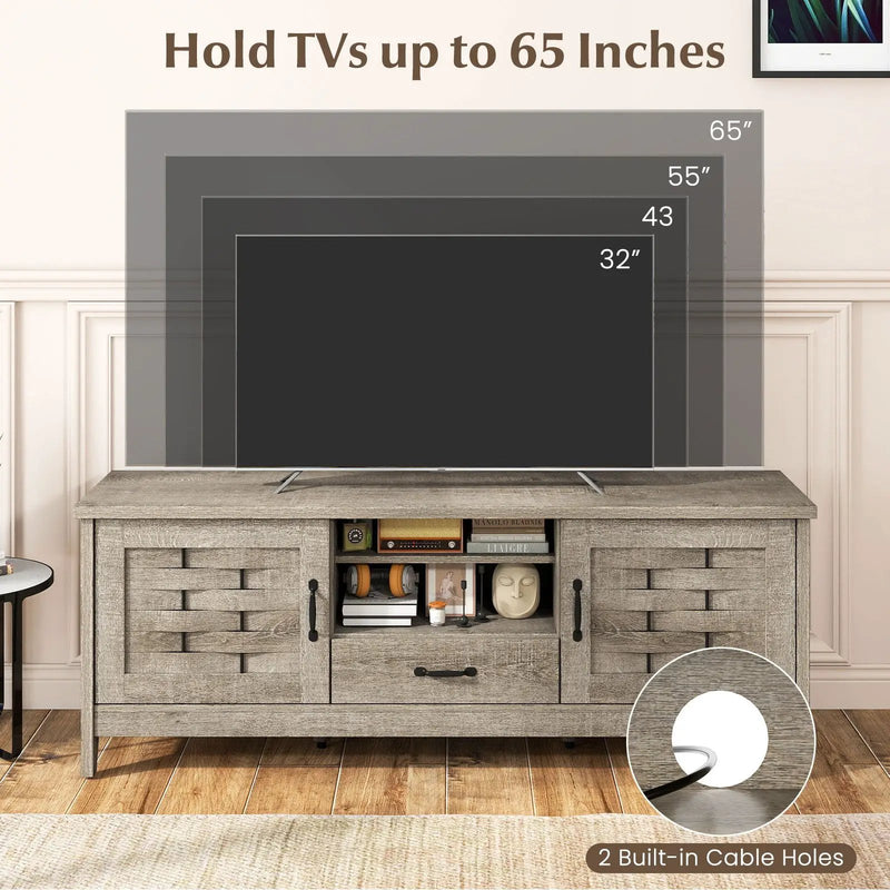 Farmhouse TV Stand for 65 Inch TVs with 2 Woven Accent Doors and 3 Adjustable Shelves by DirectDeals