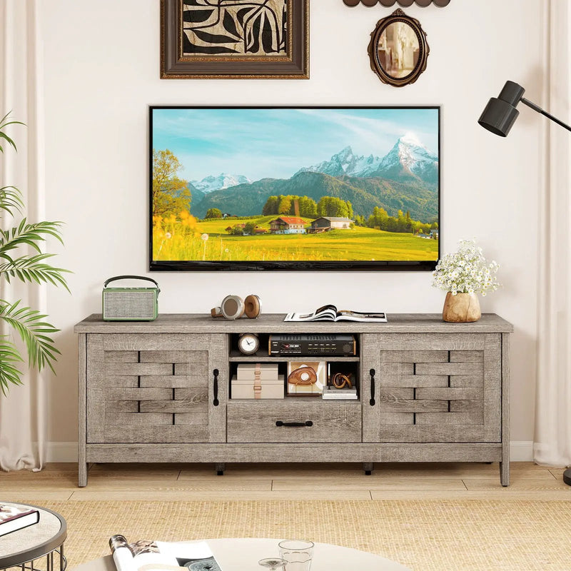 Farmhouse TV Stand for 65 Inch TVs with 2 Woven Accent Doors and 3 Adjustable Shelves by DirectDeals