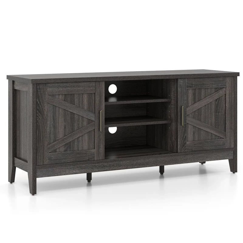 Farmhouse TV Stand for TVs up to 65 Inch Entertainment Center with 2 Storage Cabinets-Gray by DirectDeals