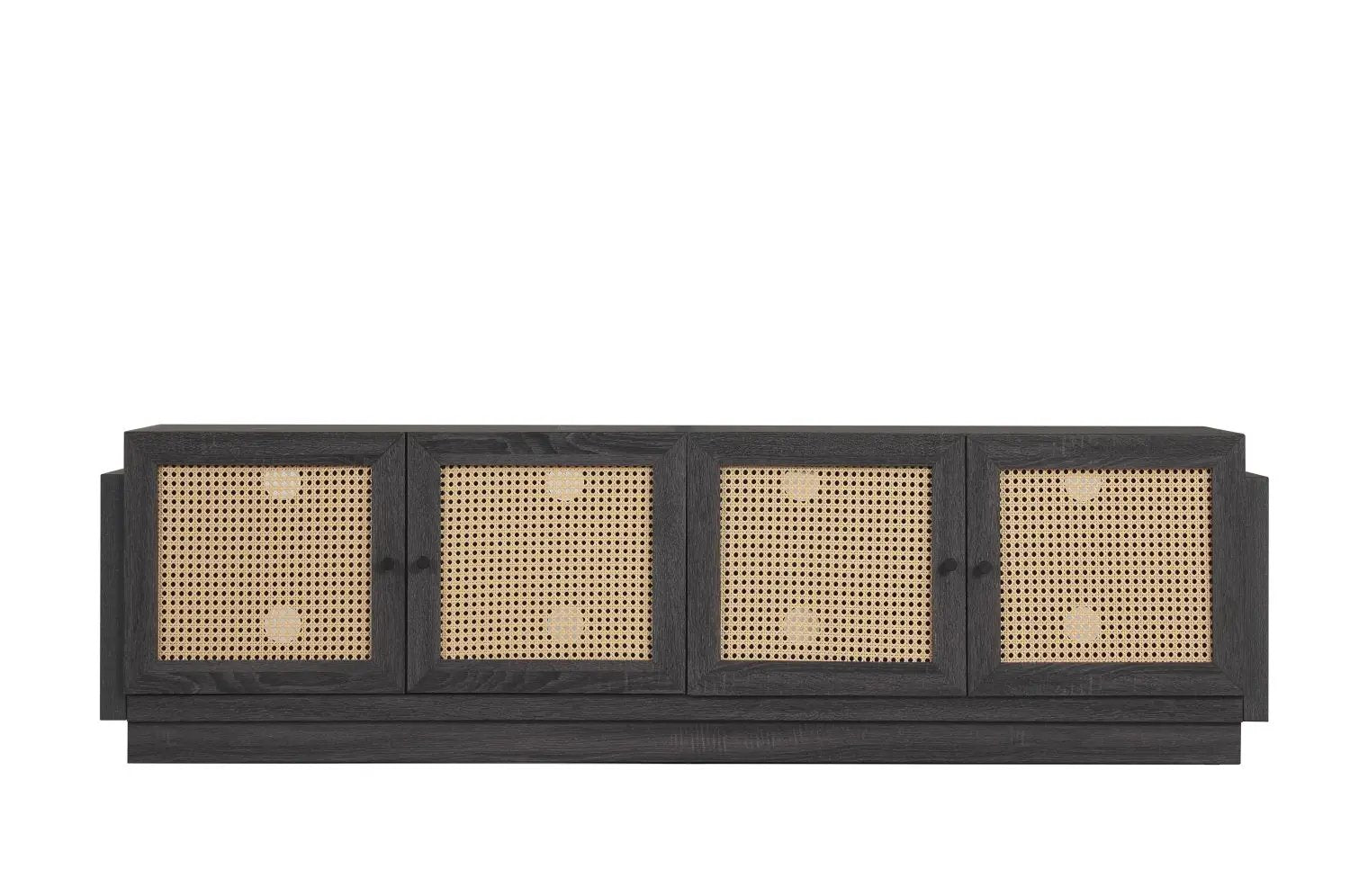 Farmhouse TV Stand for TVs up to 75" with Rattan Doors by DirectDeals