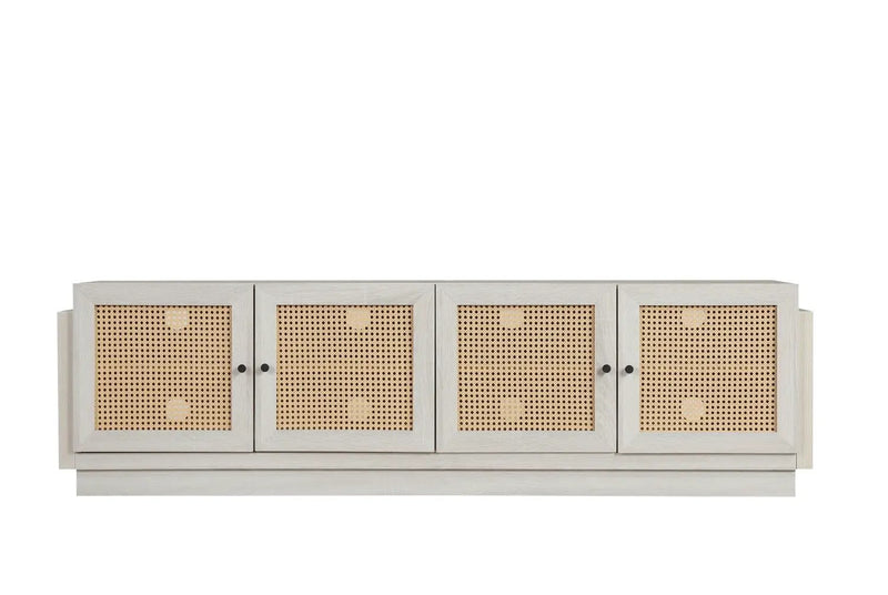 Farmhouse TV Stand for TVs up to 75" with Rattan Doors by DirectDeals