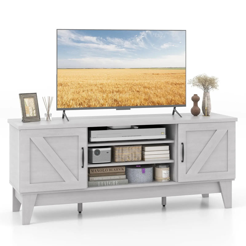 Farmhouse TV Stand for TVs Up to 65 Inches with 2 Barn Door Cabinets-Gray by DirectDeals