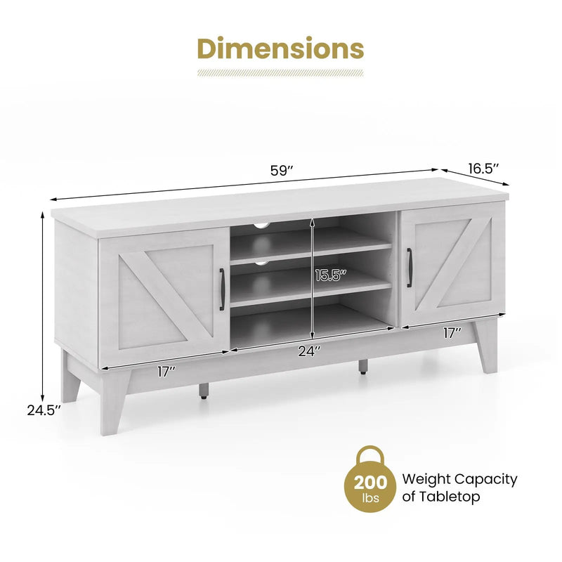 Farmhouse TV Stand for TVs Up to 65 Inches with 2 Barn Door Cabinets-Gray by DirectDeals