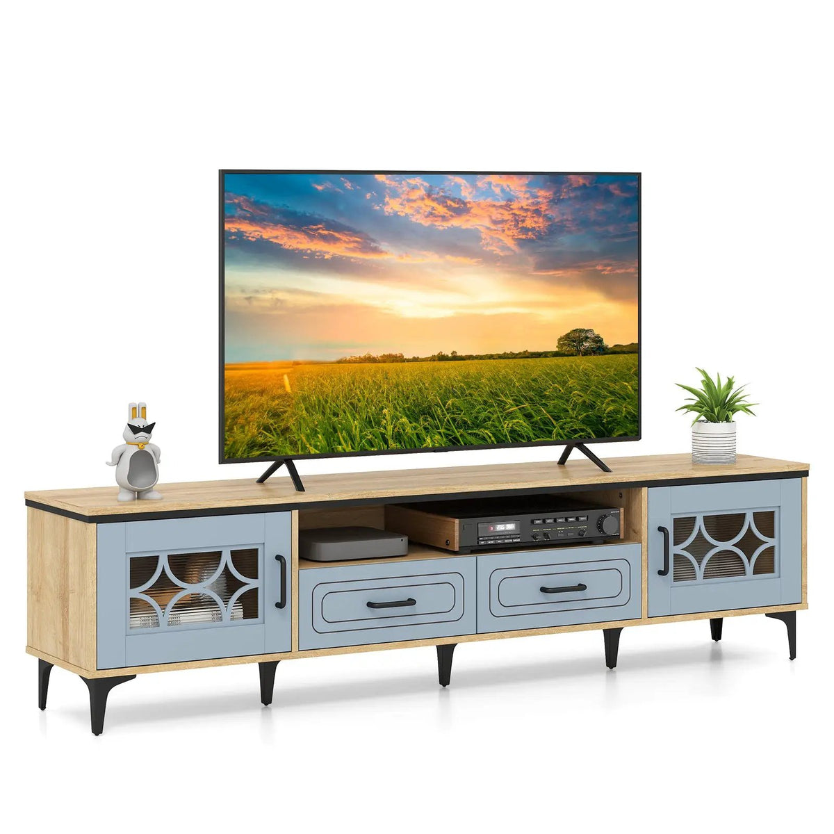 Farmhouse TV Stand for TVs up to 80 Inch with 2 Drawers, photo 3 of 9