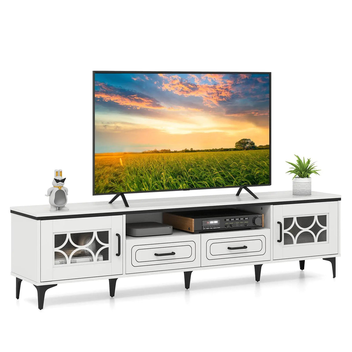 Farmhouse TV Stand for TVs up to 80 Inch with 2 Drawers, photo 9 of 9