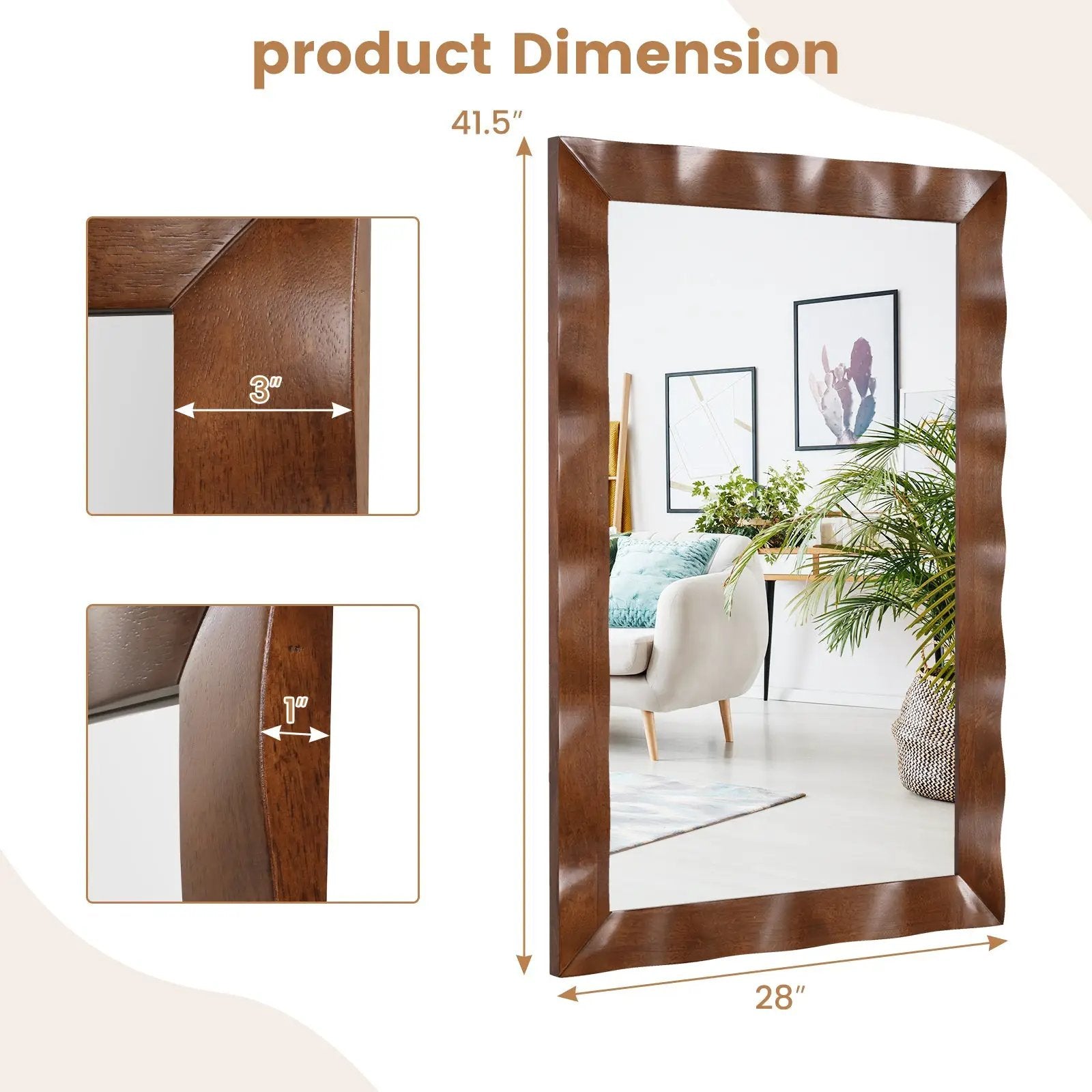 41.5 x 28 inches Farmhouse Wall Mirror with Solid Wood Frame by DirectDeals