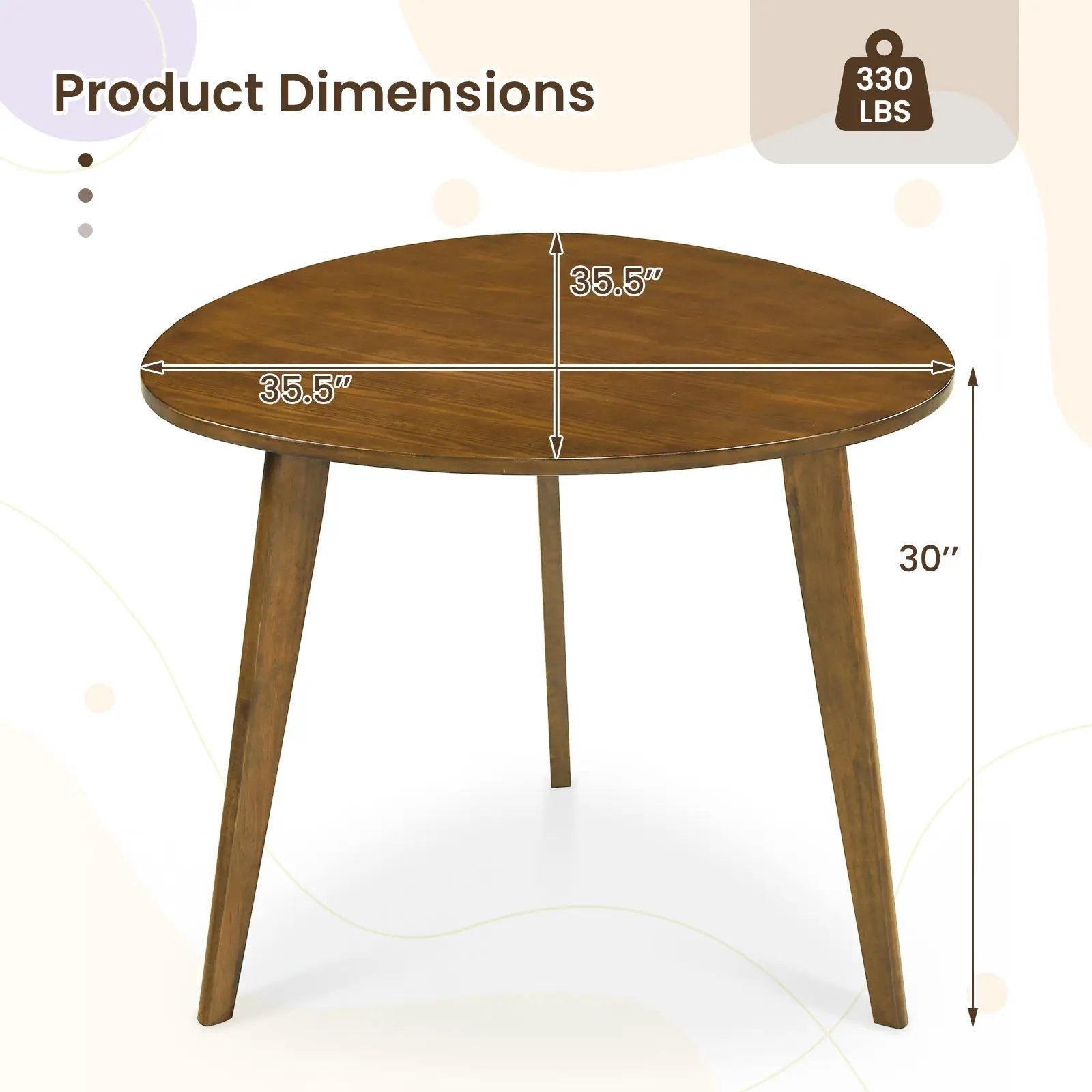 Farmhouse Wooden Round Dining Table for 4-Walnut by DirectDeals