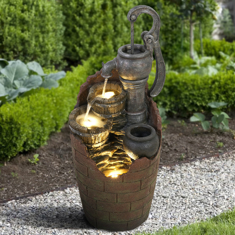 Resin Hand Pump Barrel Farmhouse Outdoor Fountain 32 in, photo 3 of 7