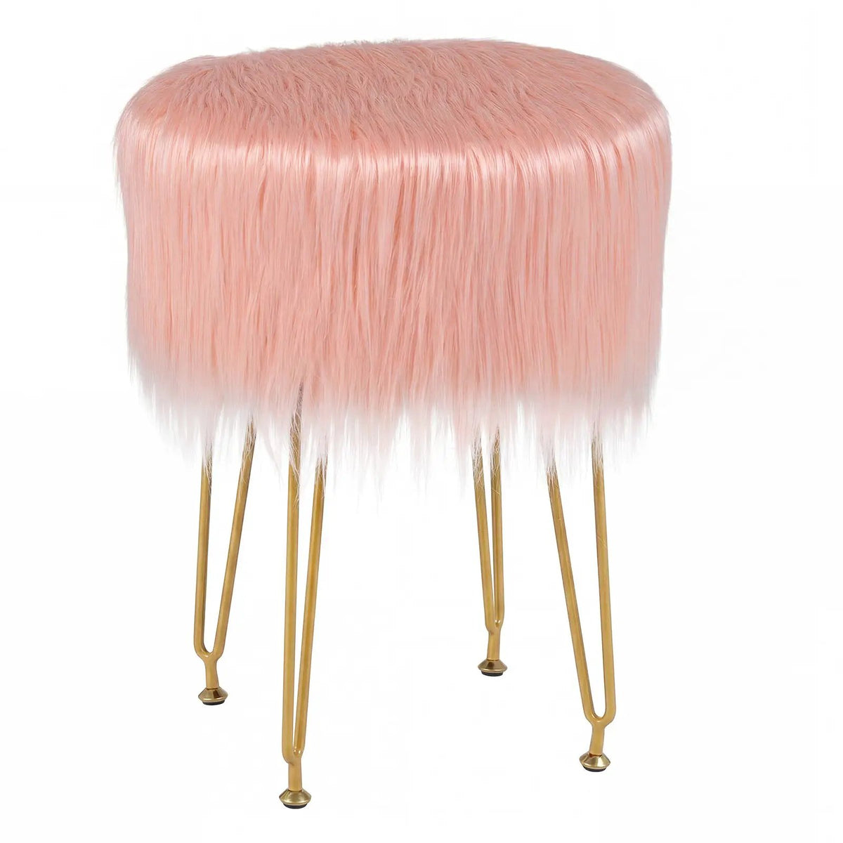 Faux Fur Vanity Stool Chair with Metal Legs for Bedroom and Living Room, photo 5 of 16