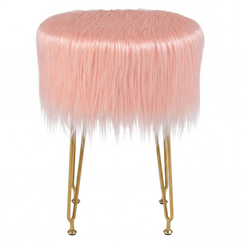 Faux Fur Vanity Stool Chair with Metal Legs for Bedroom and Living Room by DirectDeals