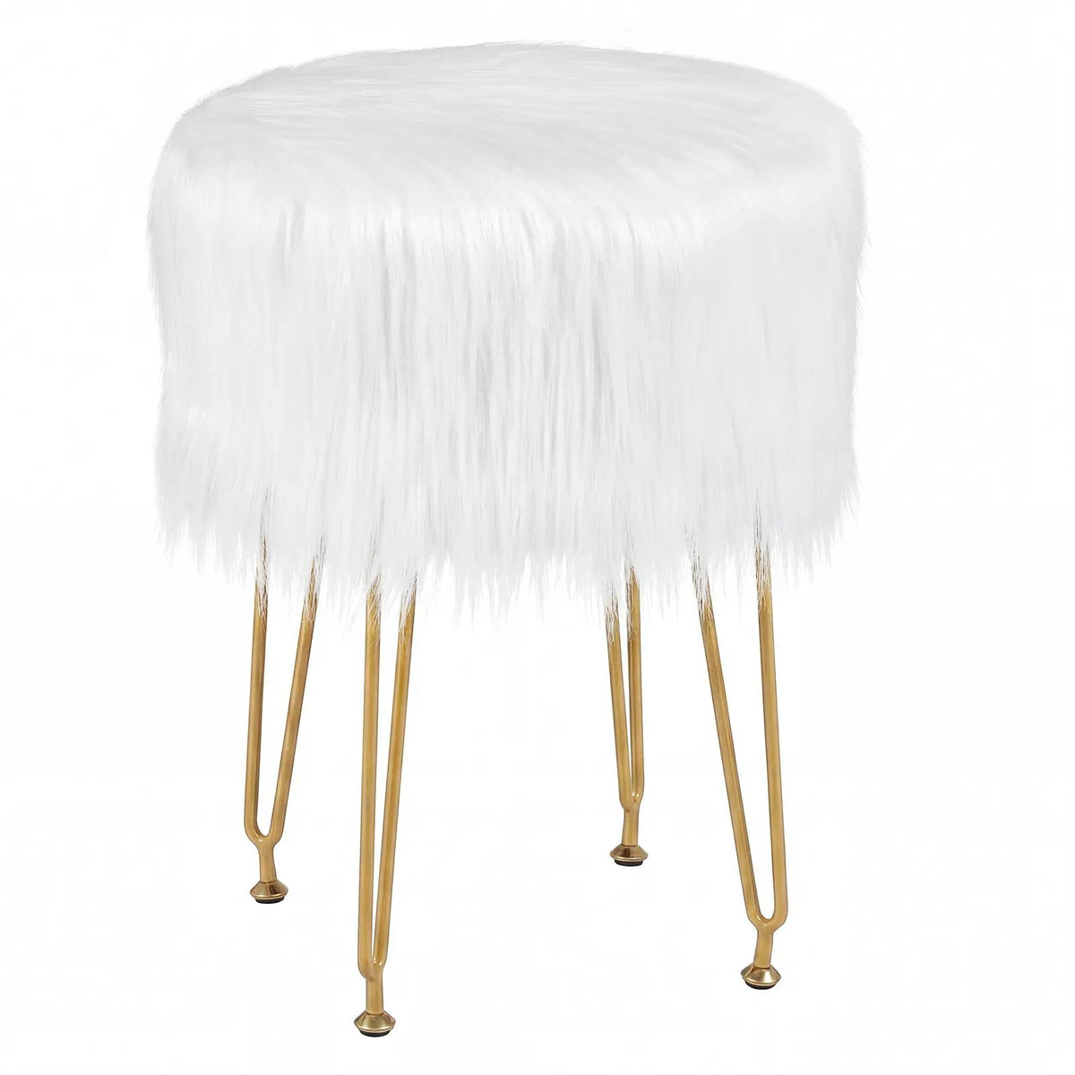 Faux Fur Vanity Stool Chair with Metal Legs for Bedroom and Living Room, photo 6 of 16