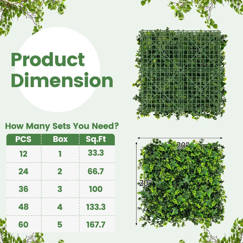 12 Pieces 20 x 20 Inch Artificial Greenery Foliage Panels with Insertable Branches by DirectDeals