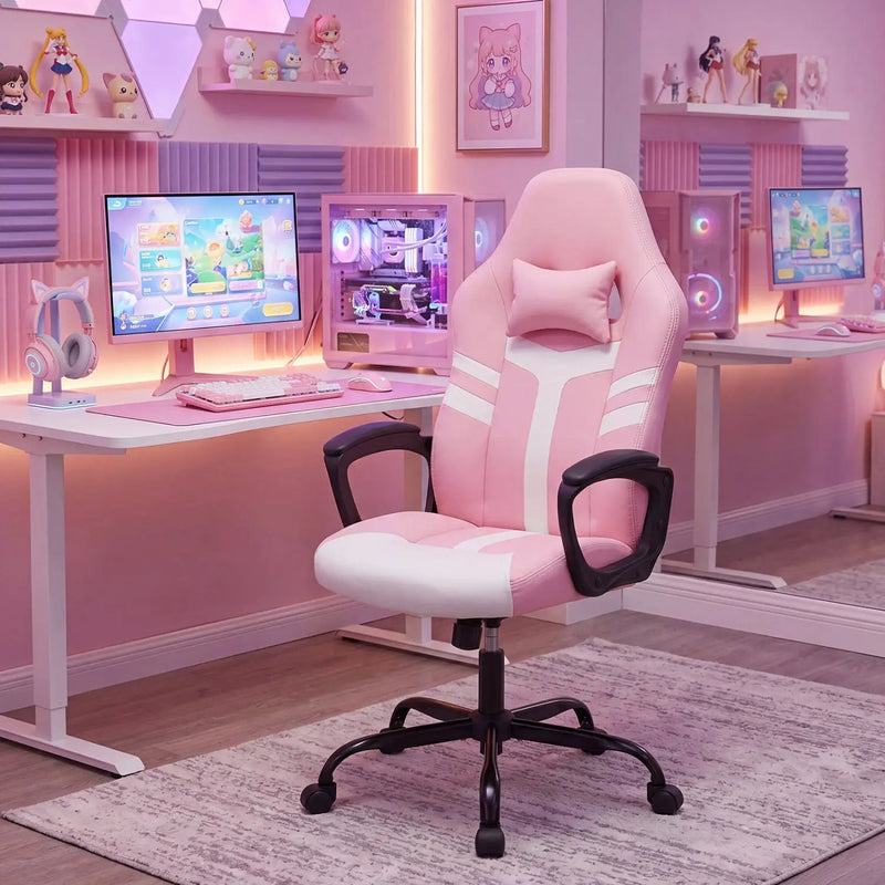 Ergonomic Gaming Chair with Removable Head Pillow & Rocking by DirectDeals