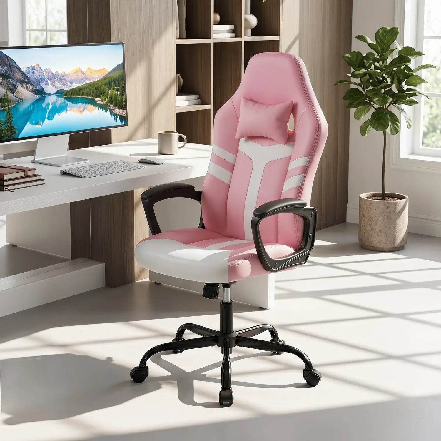 Ergonomic Gaming Chair with Removable Head Pillow & Rocking by DirectDeals