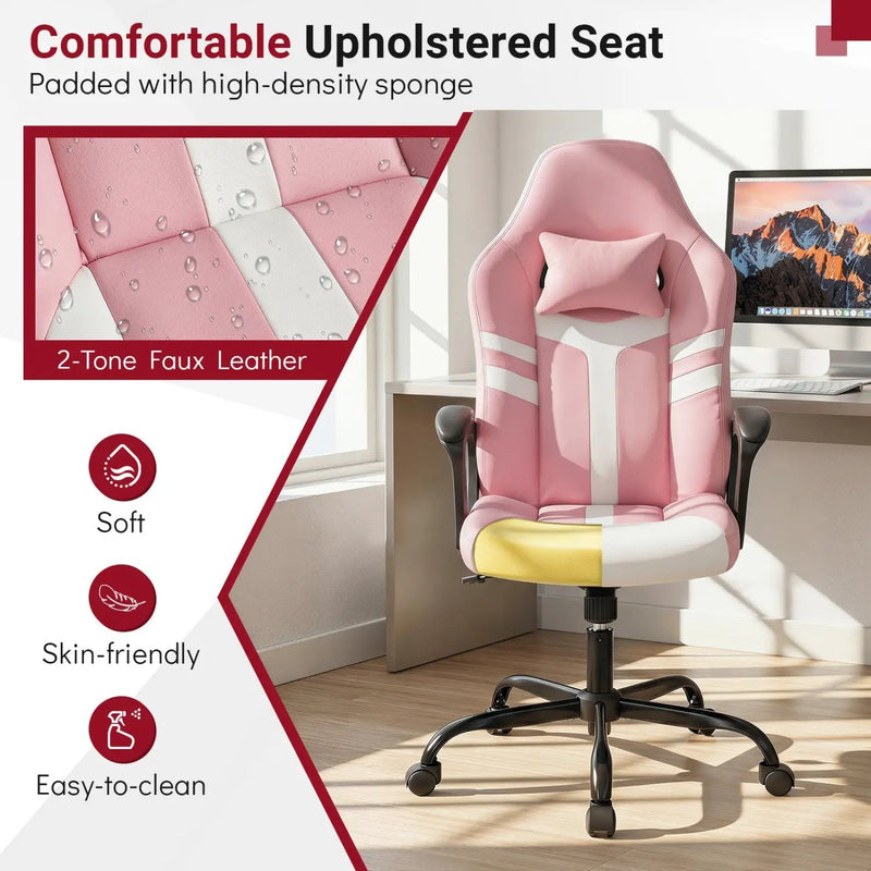 Ergonomic Gaming Chair with Removable Head Pillow & Rocking by DirectDeals