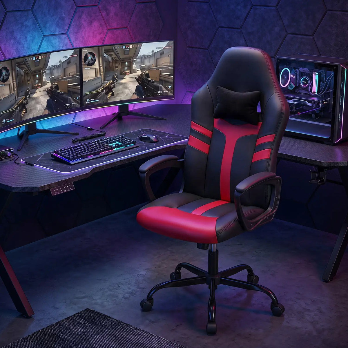 Ergonomic Gaming Chair with Removable Head Pillow & Rocking, photo 9 of 32