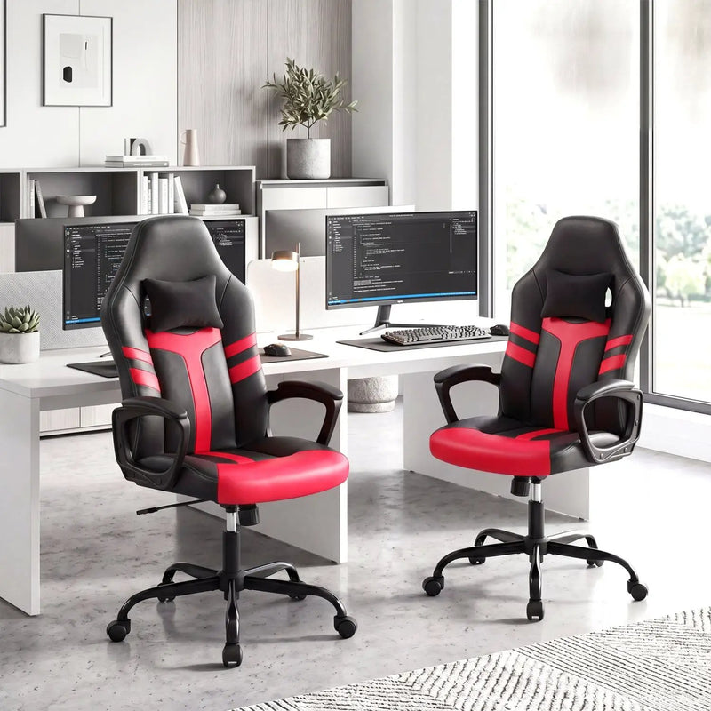 Ergonomic Gaming Chair with Removable Head Pillow & Rocking by DirectDeals