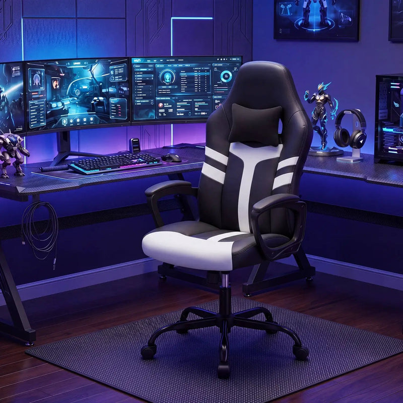 Ergonomic Gaming Chair with Removable Head Pillow & Rocking by DirectDeals