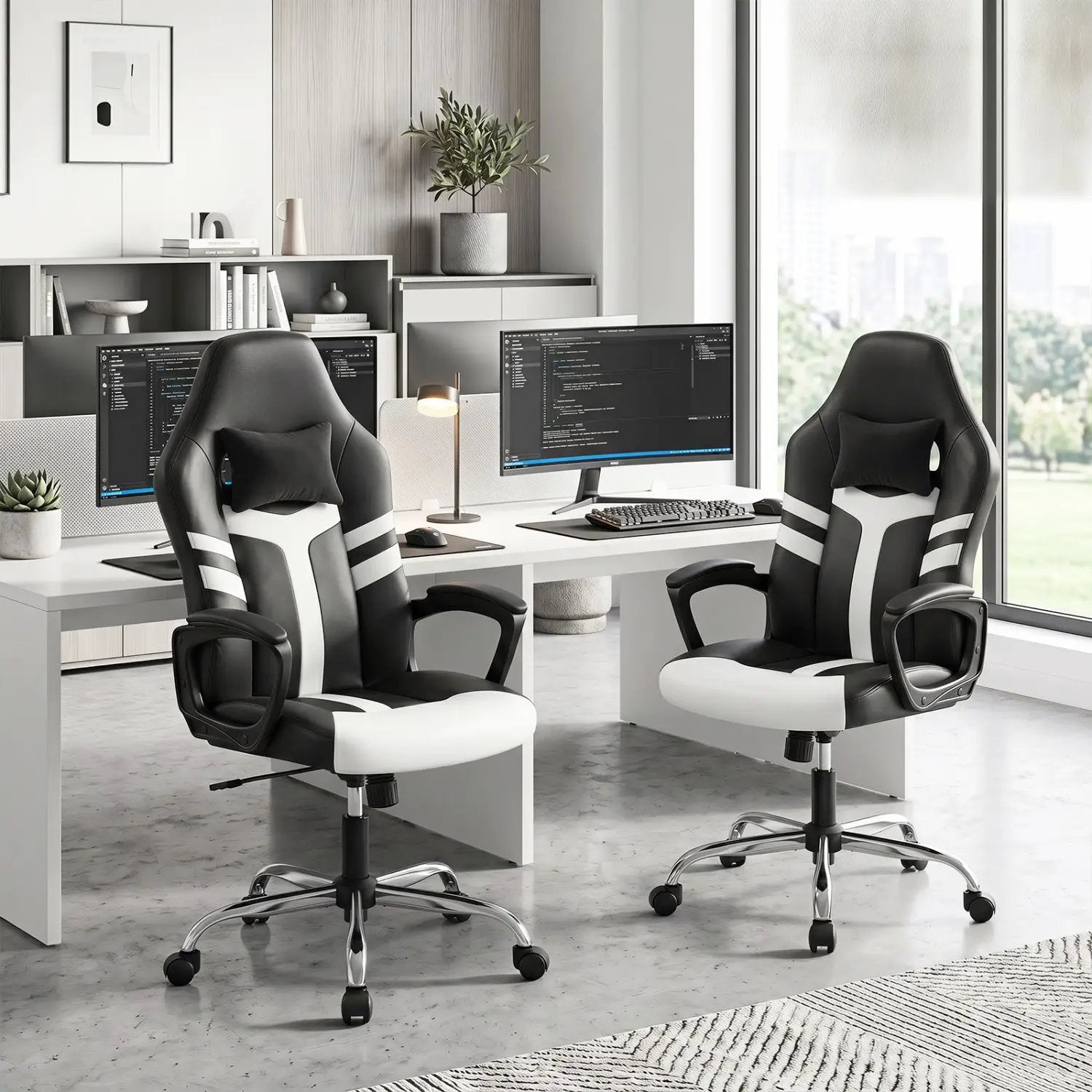 Ergonomic Gaming Chair with Removable Head Pillow & Rocking by DirectDeals