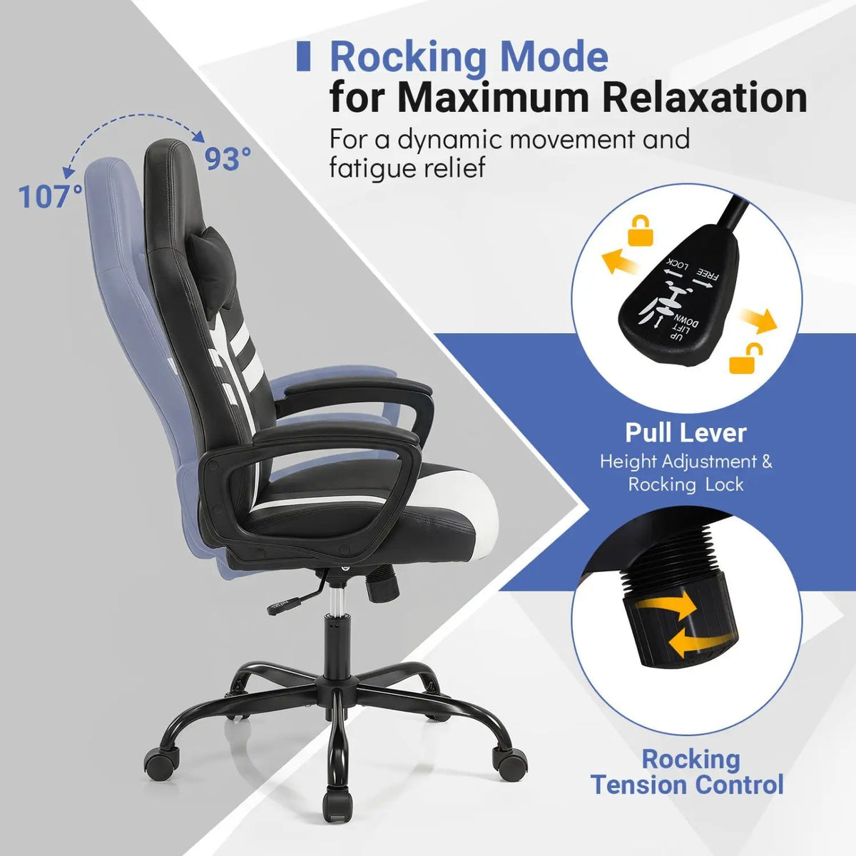 Ergonomic Gaming Chair with Removable Head Pillow & Rocking, photo 23 of 32