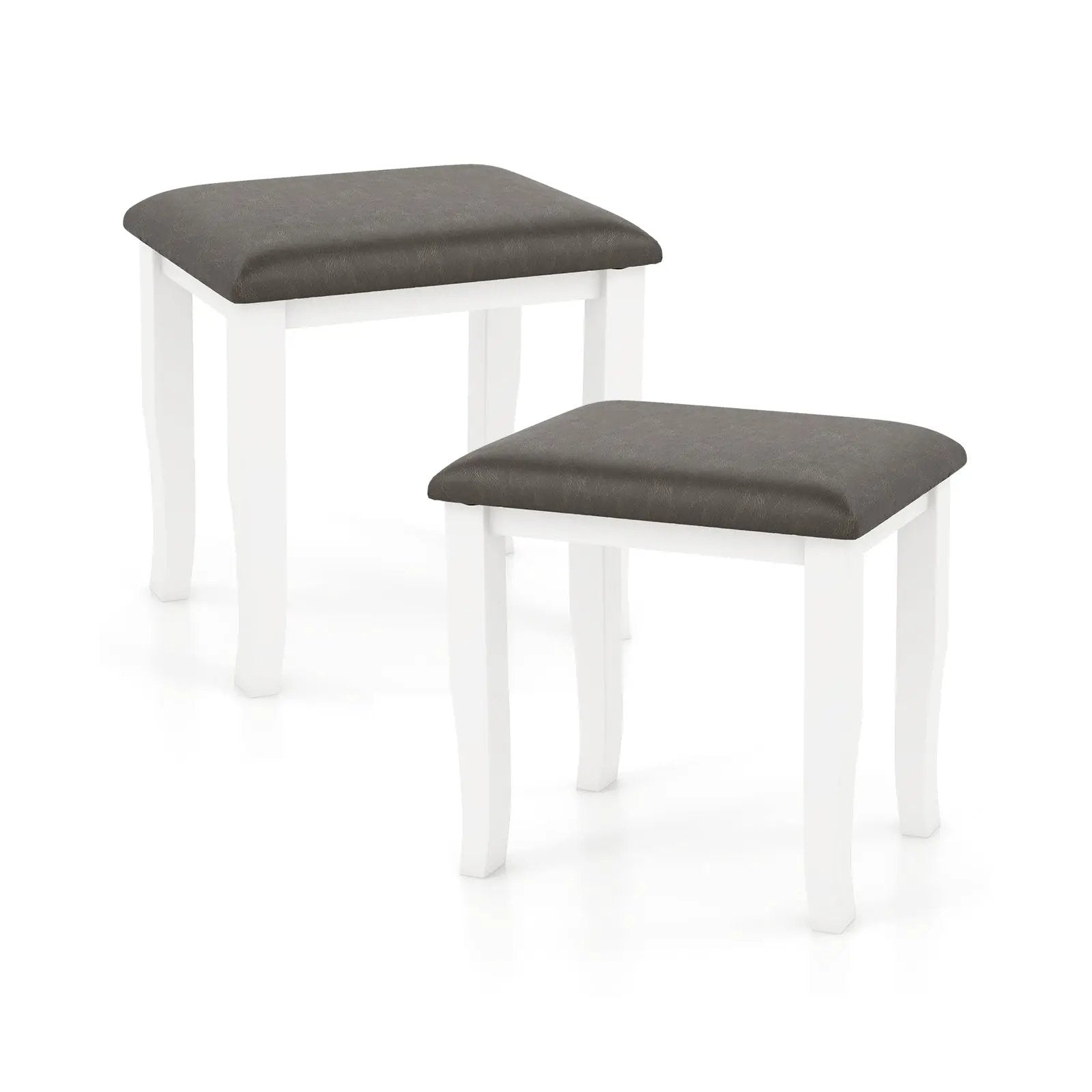 Faux Leather Vanity Stool Chair Set of 2 for Makeup Room and Living Room-Gray and White by DirectDeals
