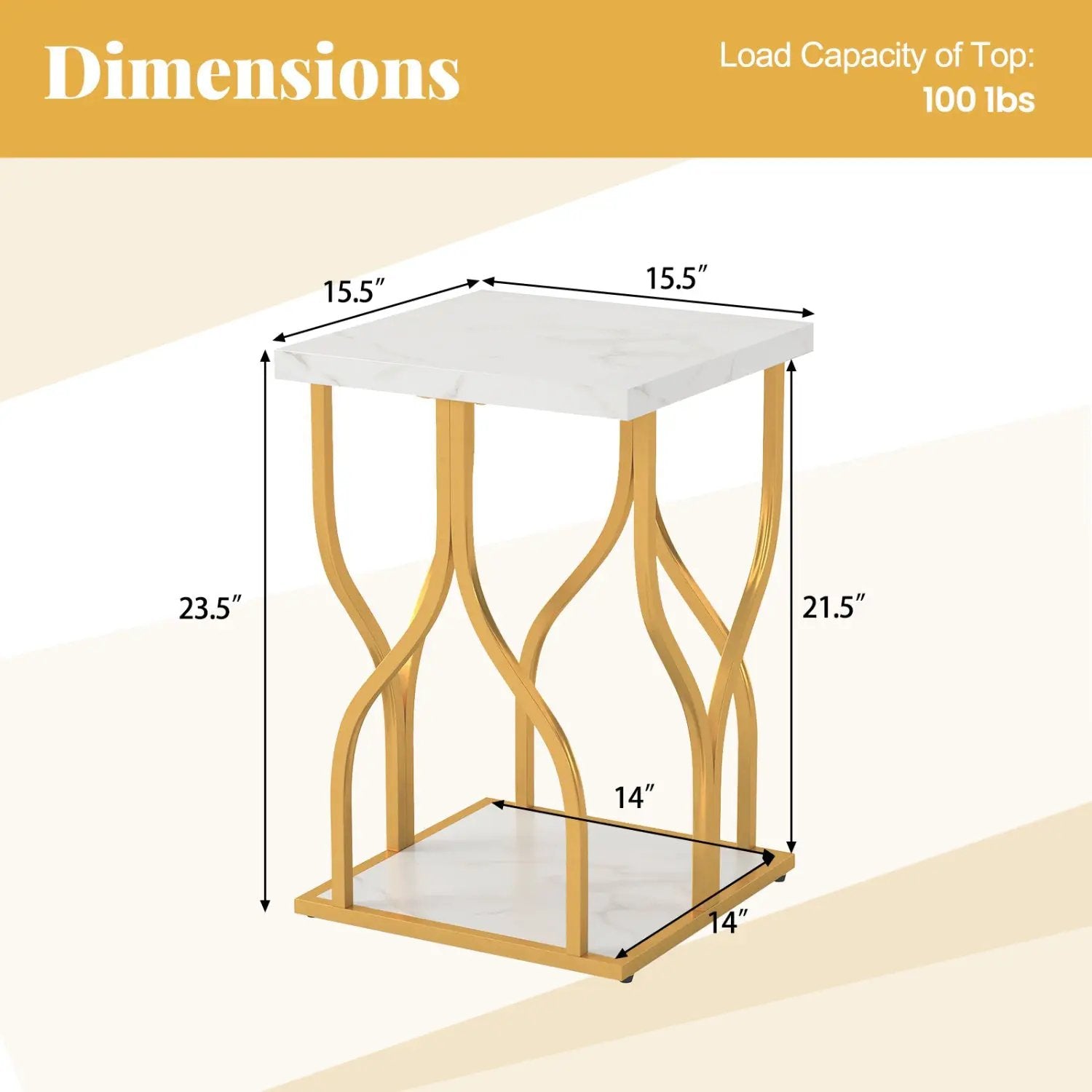 Faux Marble Bedside Night Stand with Petal-Inspired Metal Frame by DirectDeals