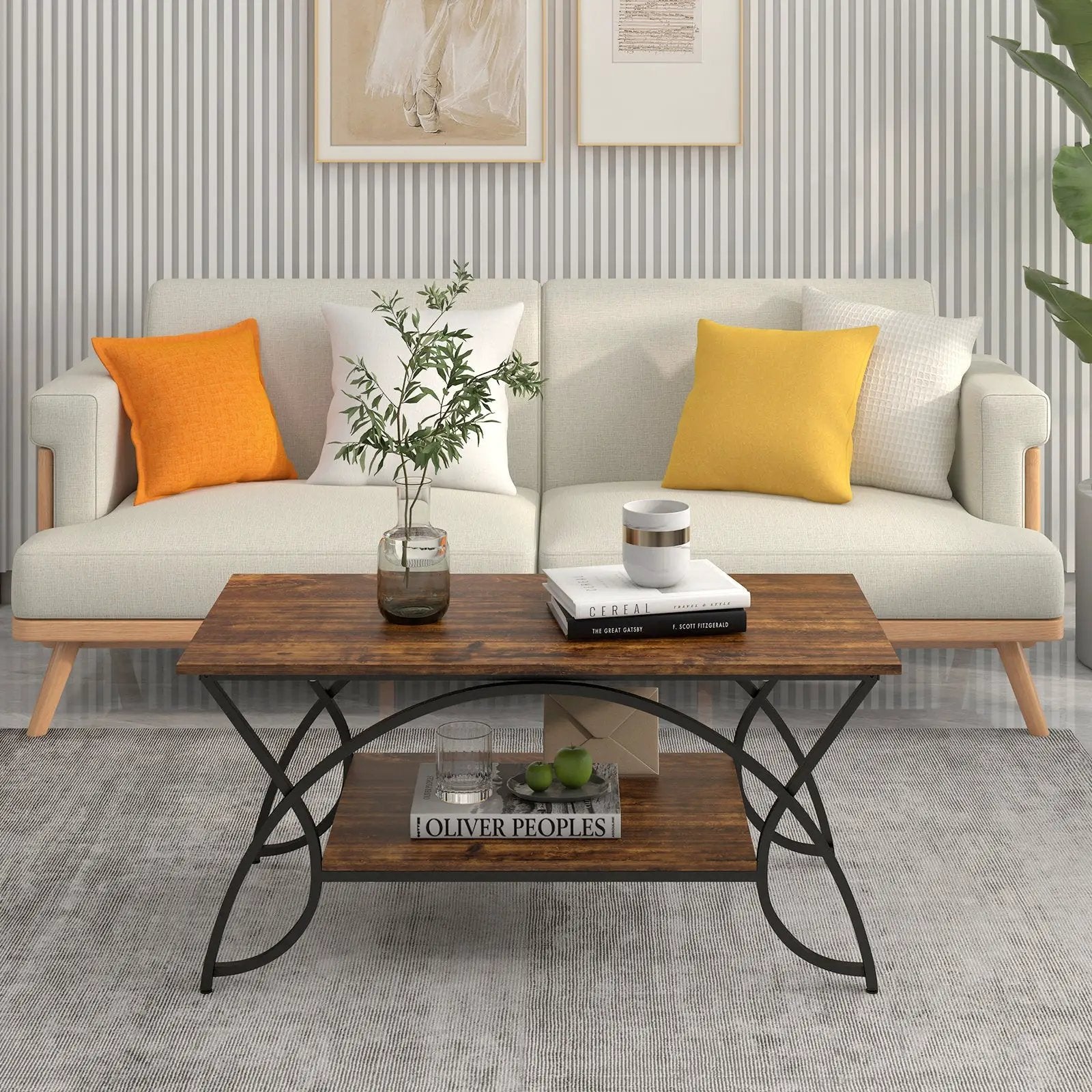 2-Tier Rectangle Coffee Table with Marble Pattern Top by DirectDeals