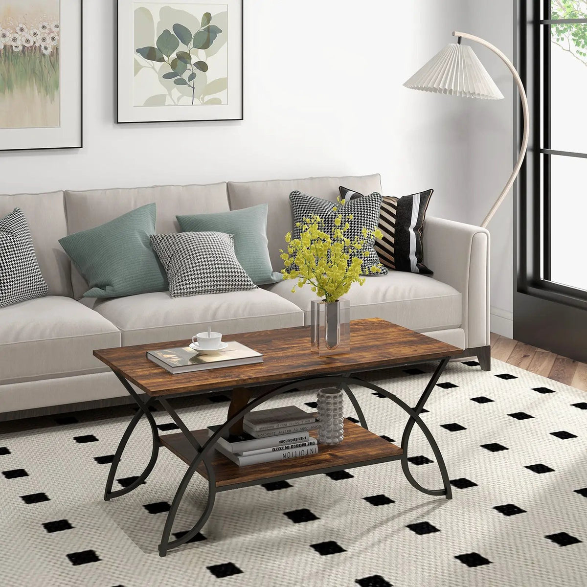 2-Tier Rectangle Coffee Table with Marble Pattern Top, photo 17 of 31