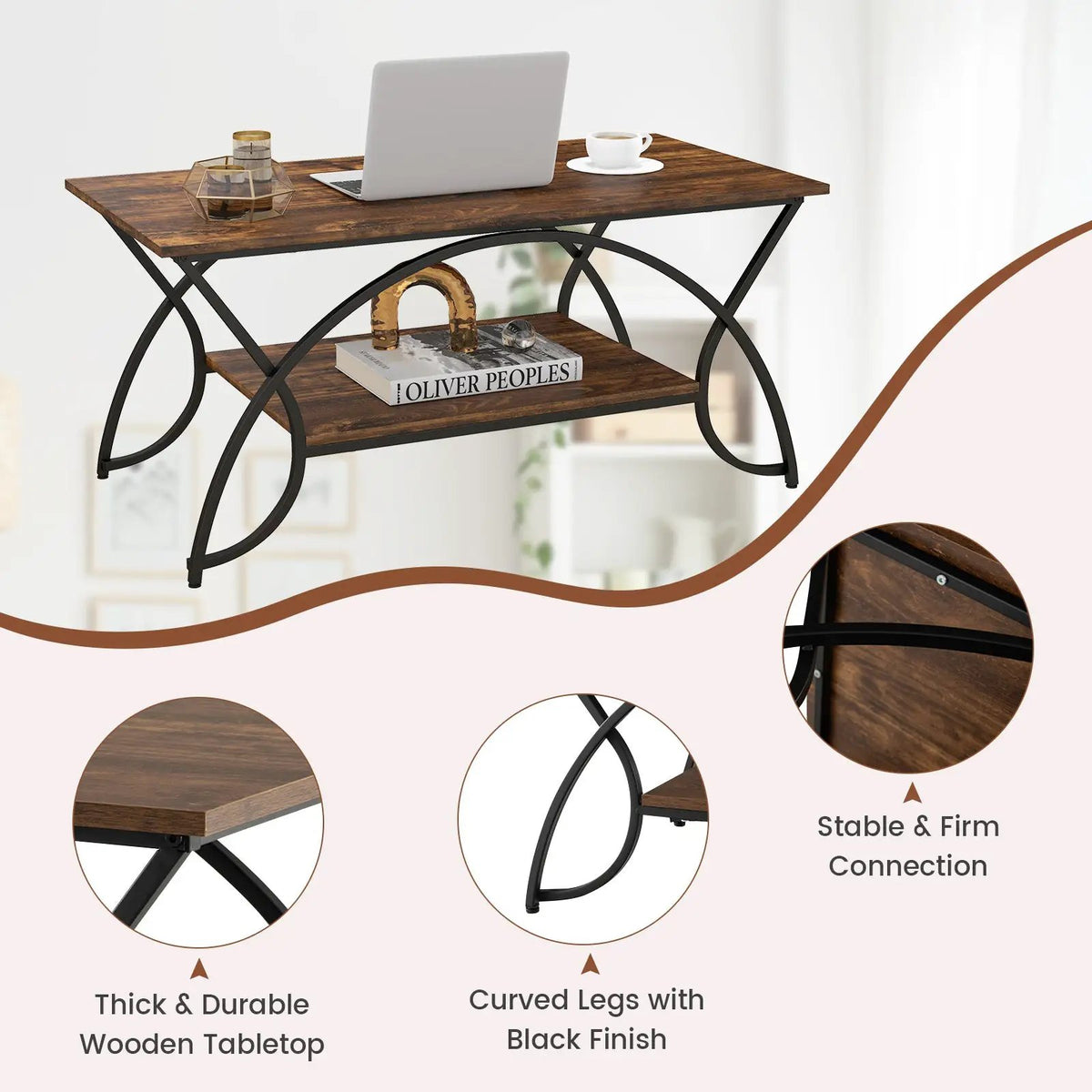 2-Tier Rectangle Coffee Table with Marble Pattern Top, photo 20 of 31