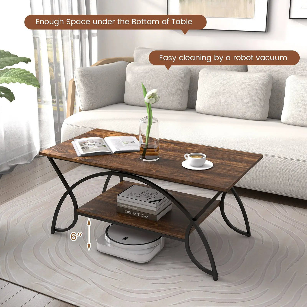 2-Tier Rectangle Coffee Table with Marble Pattern Top, photo 21 of 31
