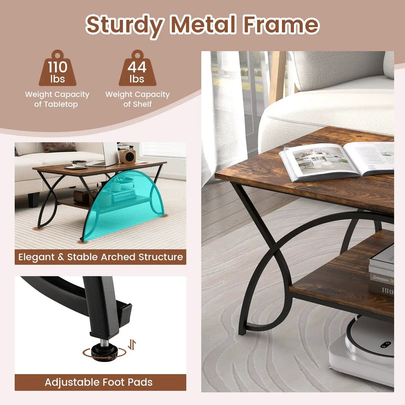 2-Tier Rectangle Coffee Table with Marble Pattern Top by DirectDeals