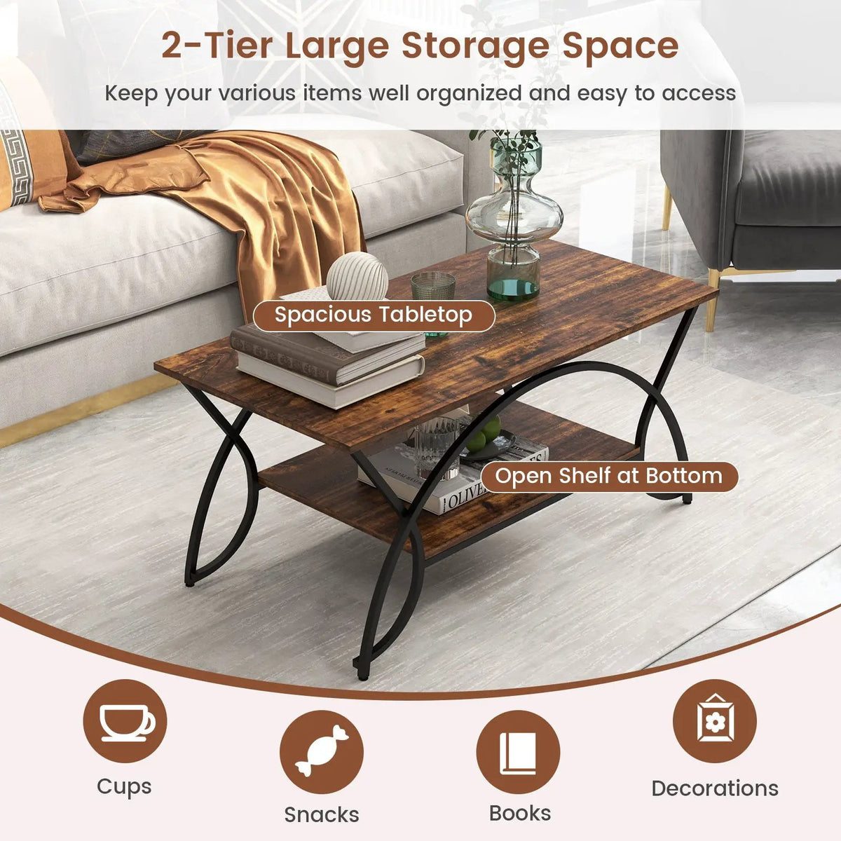 2-Tier Rectangle Coffee Table with Marble Pattern Top, photo 23 of 31