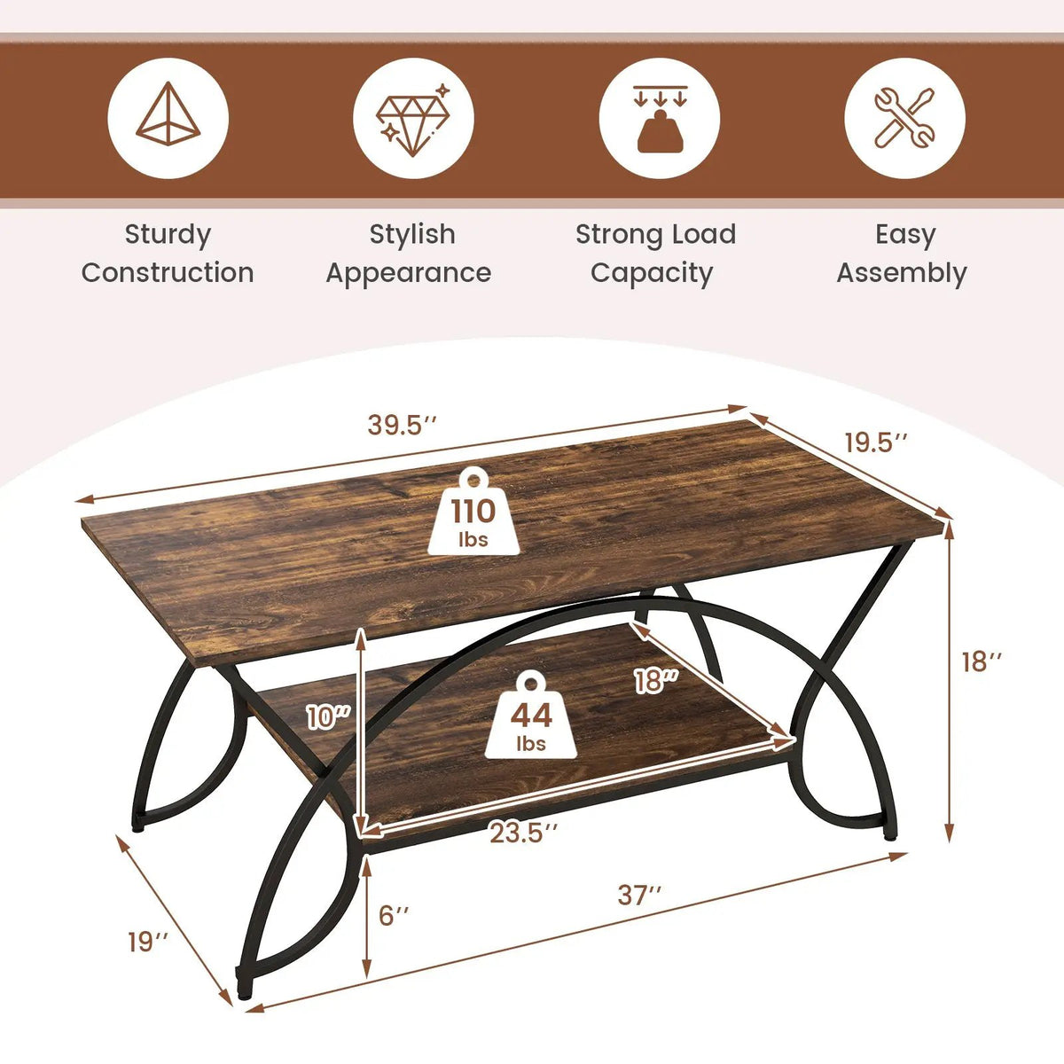 2-Tier Rectangle Coffee Table with Marble Pattern Top, photo 19 of 31