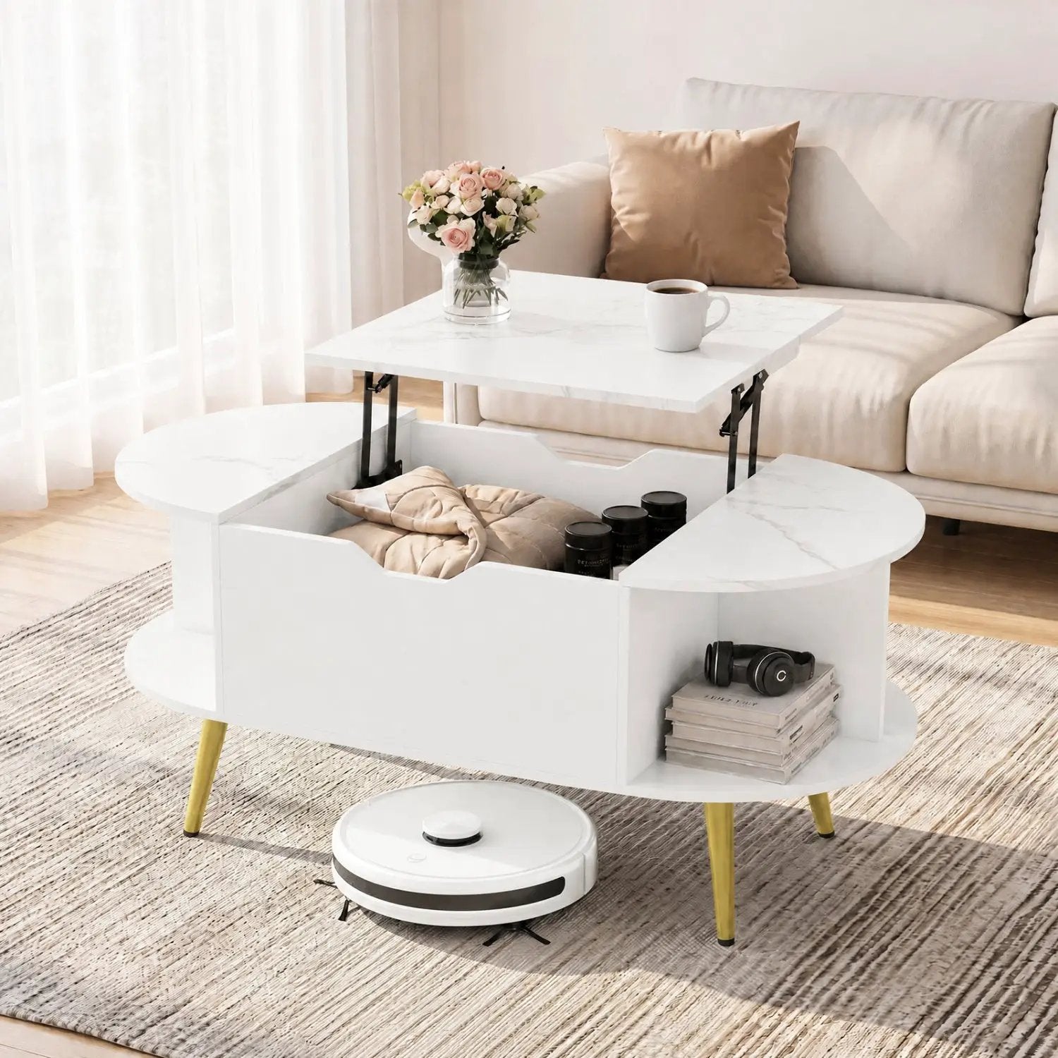Lift Top Coffee Table with Hidden Compartment and Shelves by DirectDeals