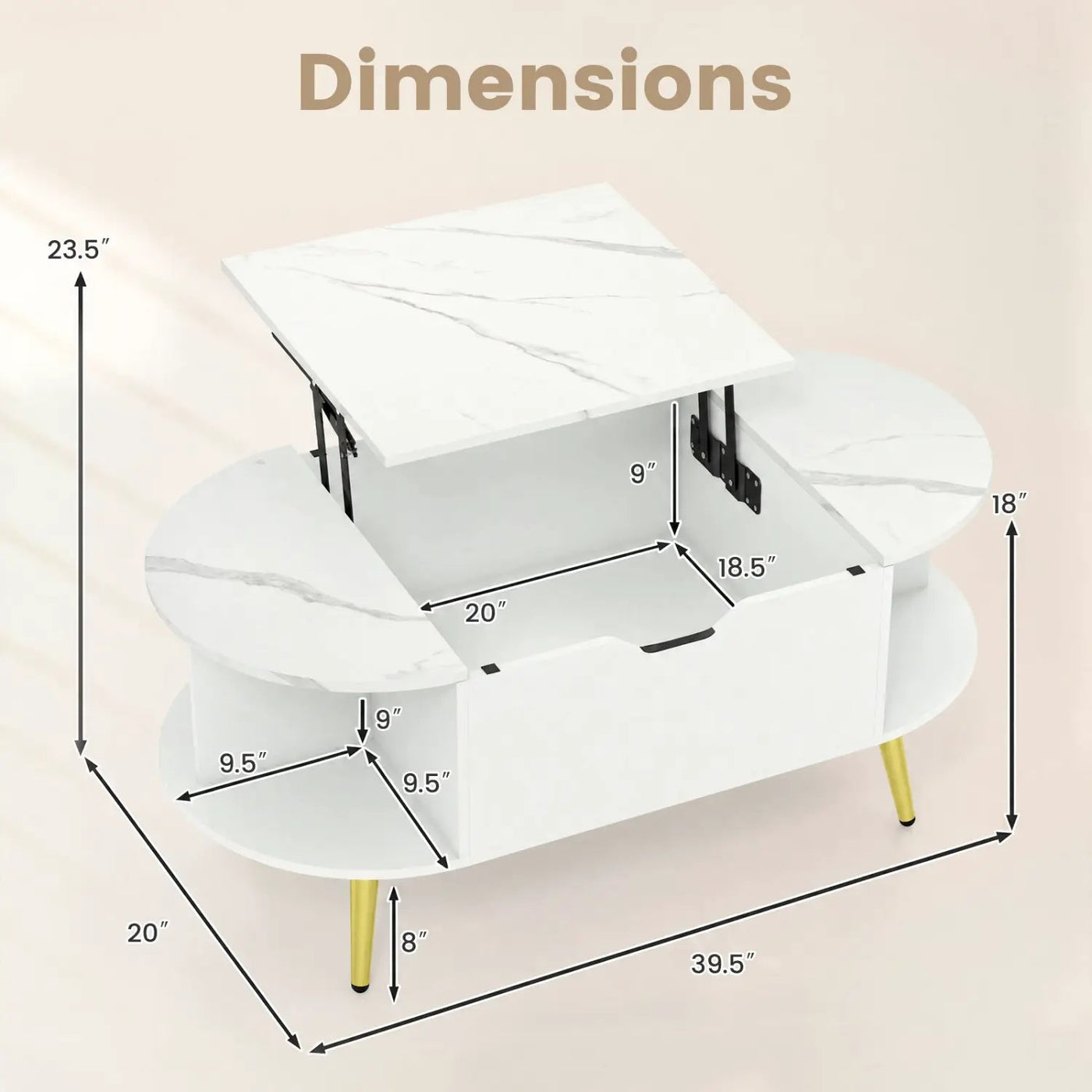 Lift Top Coffee Table with Hidden Compartment and Shelves by DirectDeals