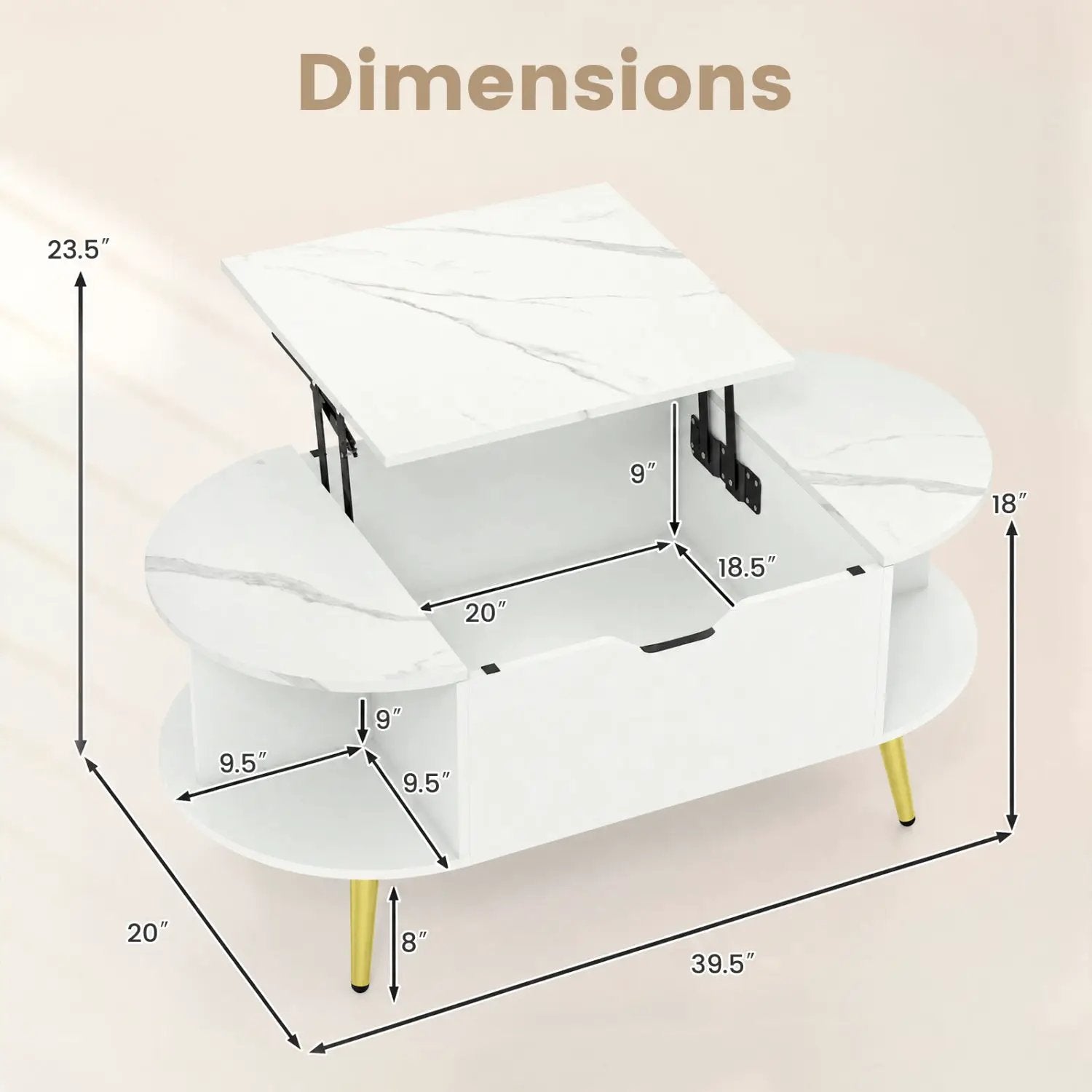 Lift Top Coffee Table with Hidden Compartment and Shelves by DirectDeals