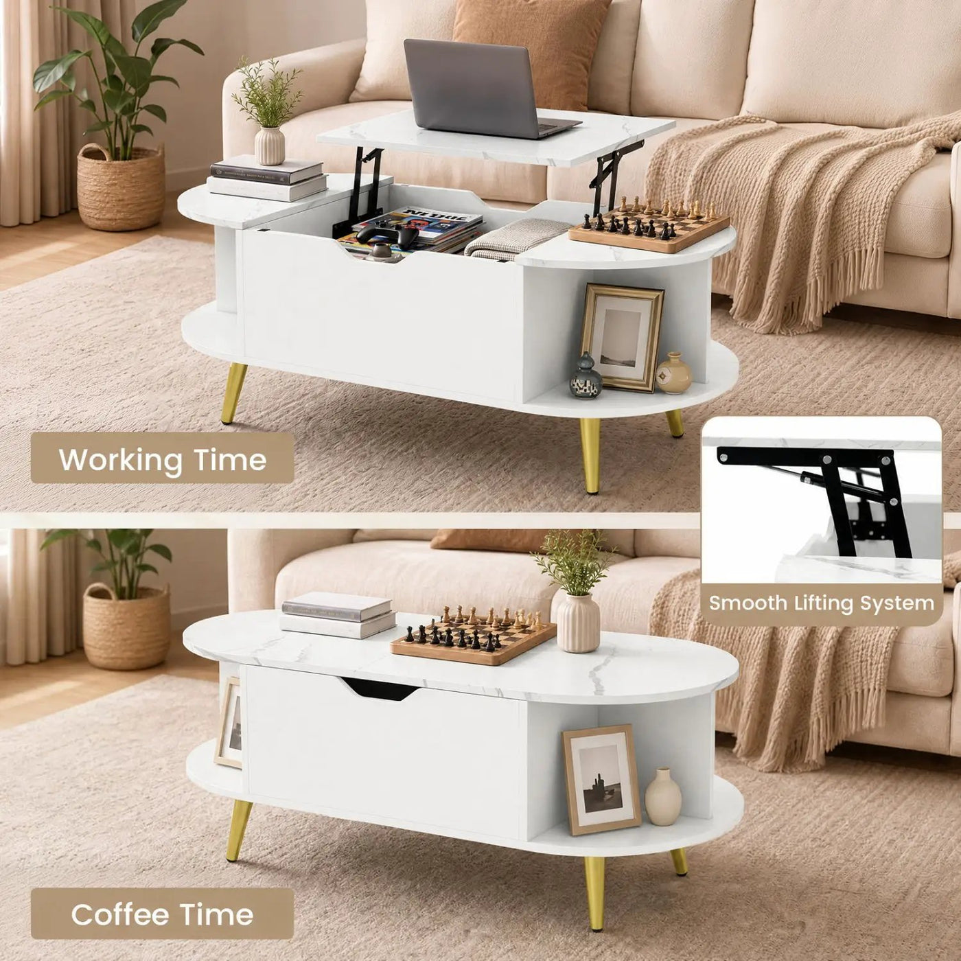 Lift Top Coffee Table with Hidden Compartment and Shelves by DirectDeals