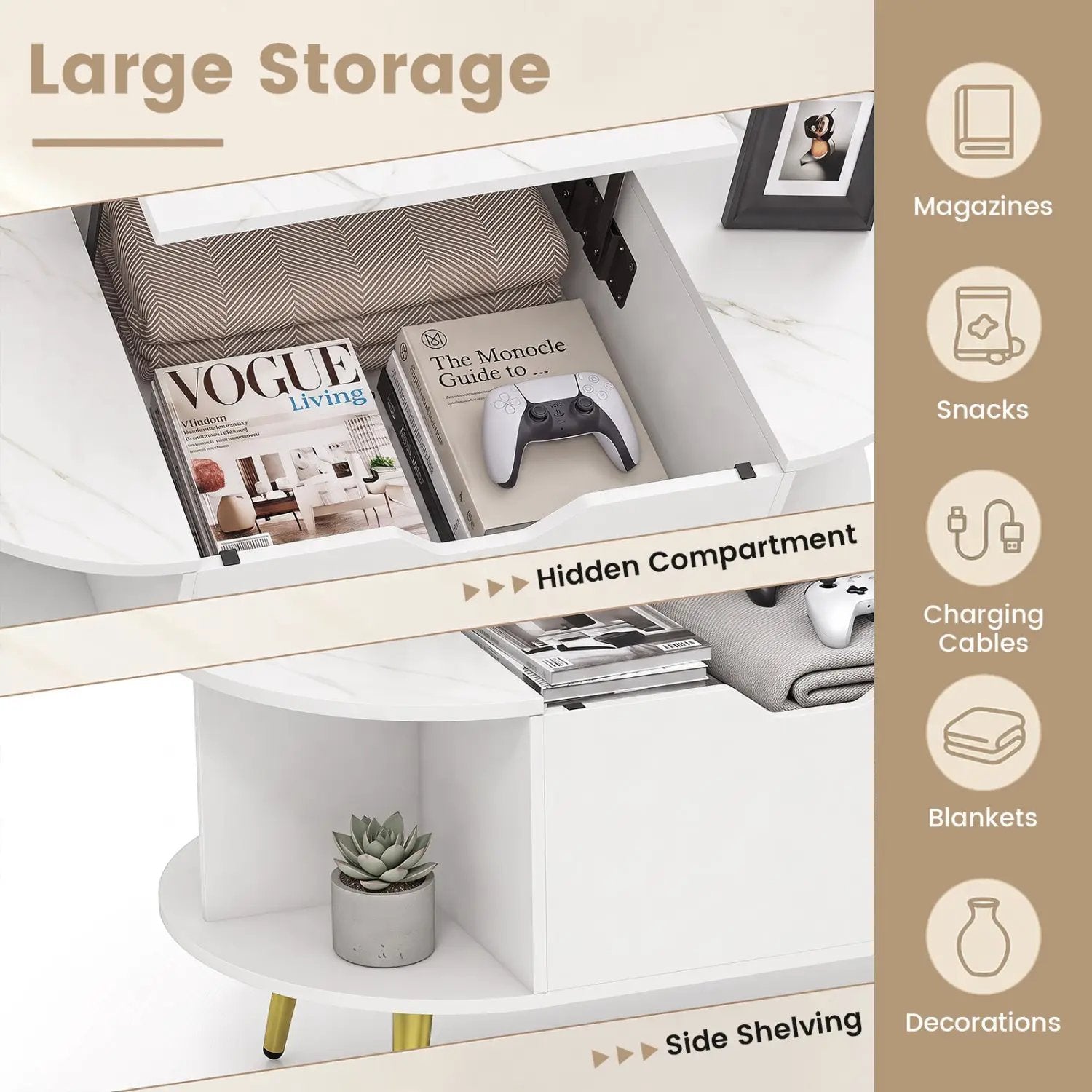 Lift Top Coffee Table with Hidden Compartment and Shelves by DirectDeals
