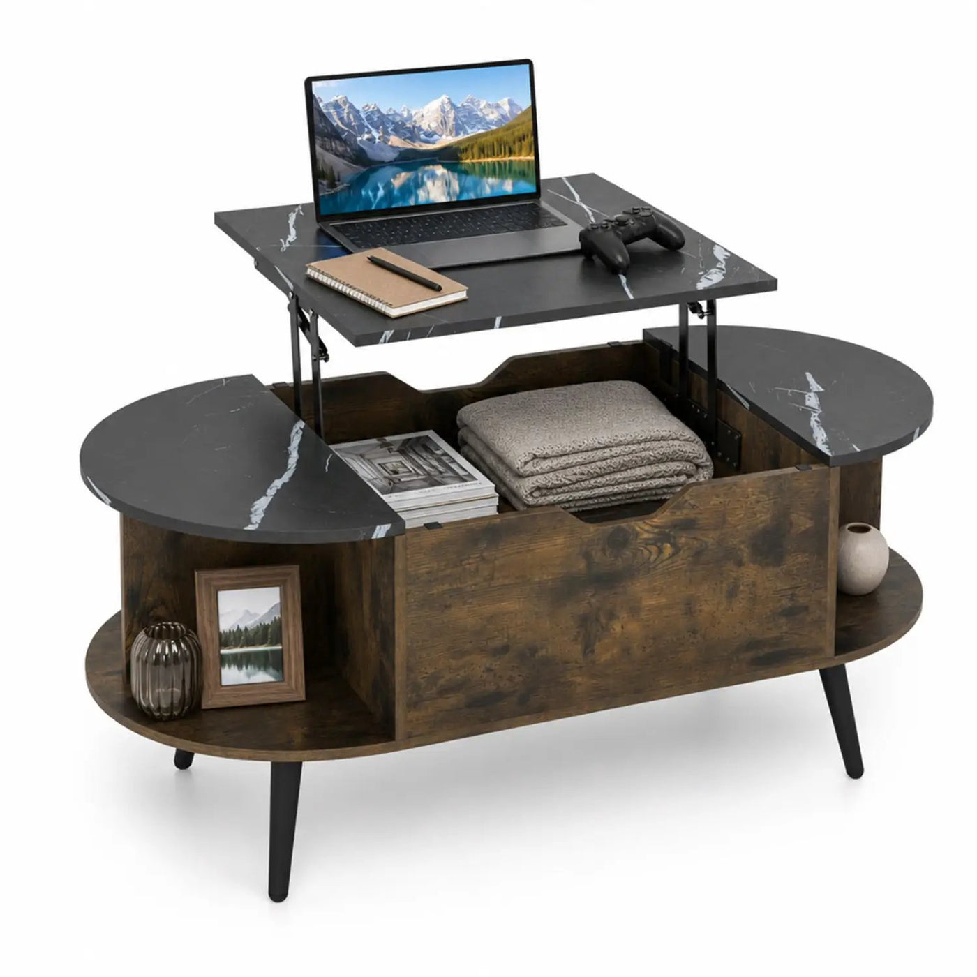 Lift Top Coffee Table with Hidden Compartment and Shelves by DirectDeals