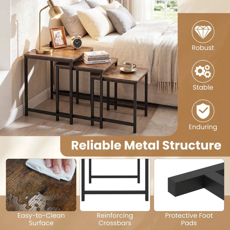 Nesting Tables Set of 3 with Faux Marble Top and Metal Frame by DirectDeals