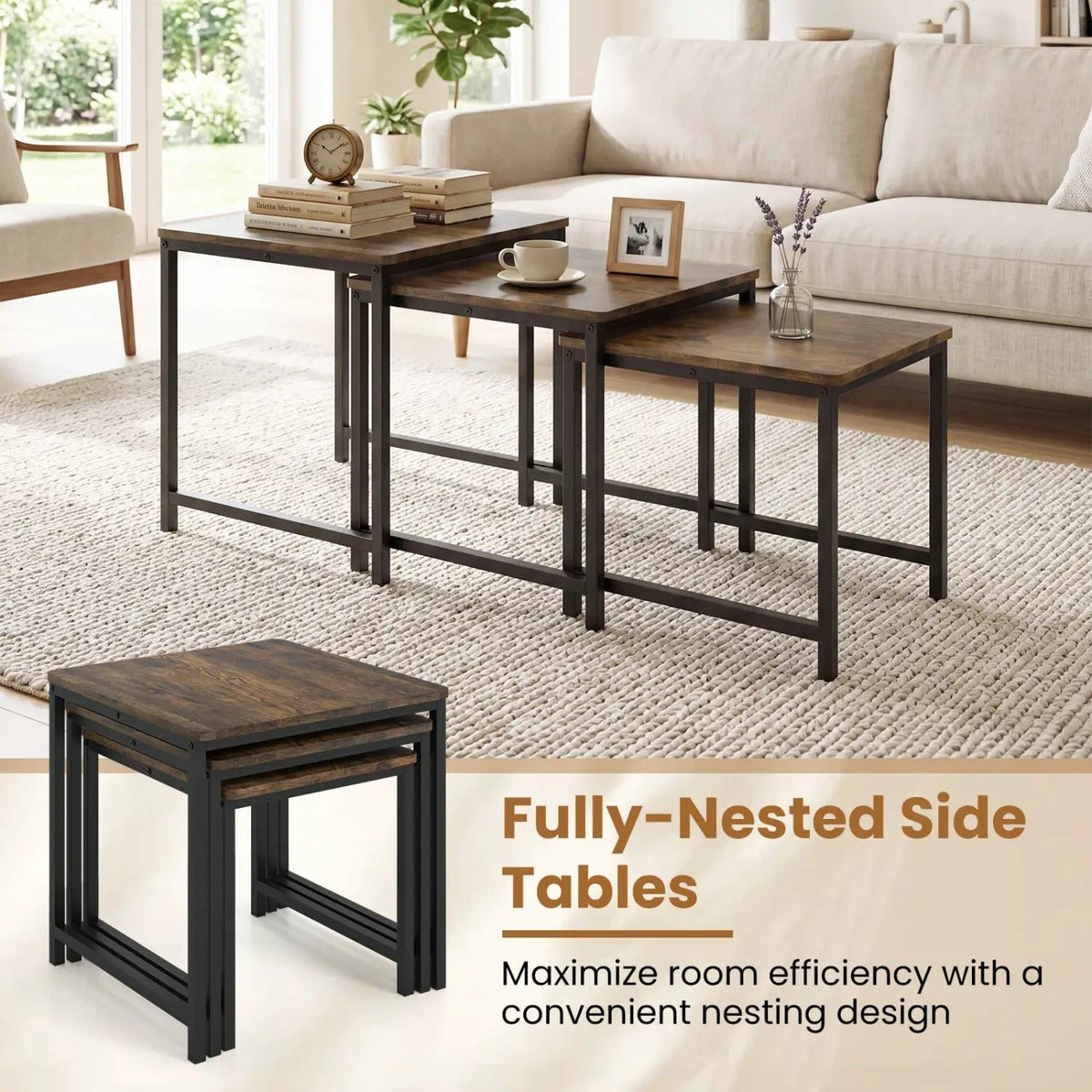 Nesting Tables Set of 3 with Faux Marble Top and Metal Frame, photo 16 of 16