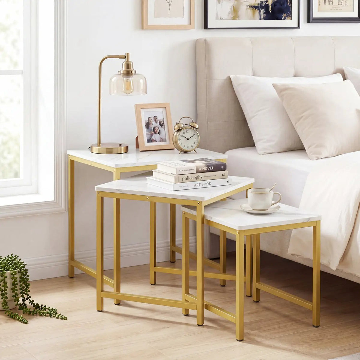 Nesting Tables Set of 3 with Faux Marble Top and Metal Frame, photo 2 of 16