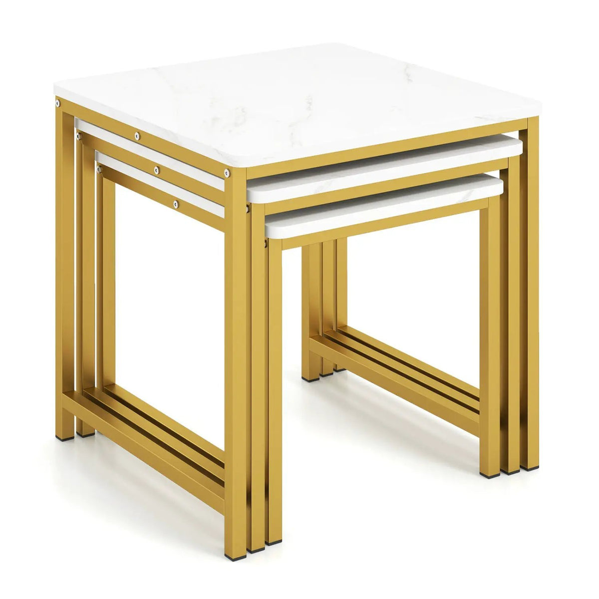 Nesting Tables Set of 3 with Faux Marble Top and Metal Frame, photo 4 of 16