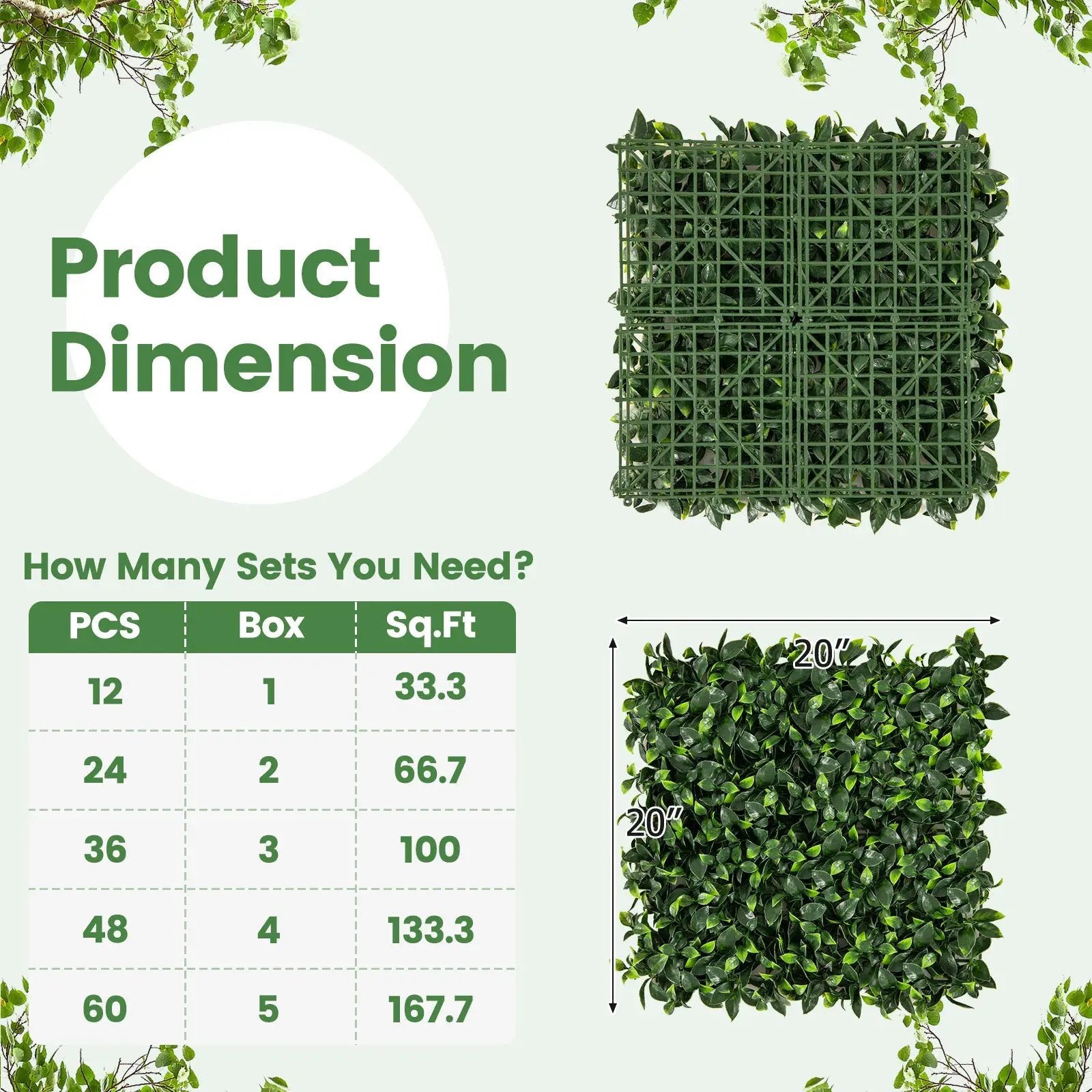 12 Pieces 20 x 20 Inch Artificial Topiary Gardenia Shrub Grass Panels by DirectDeals