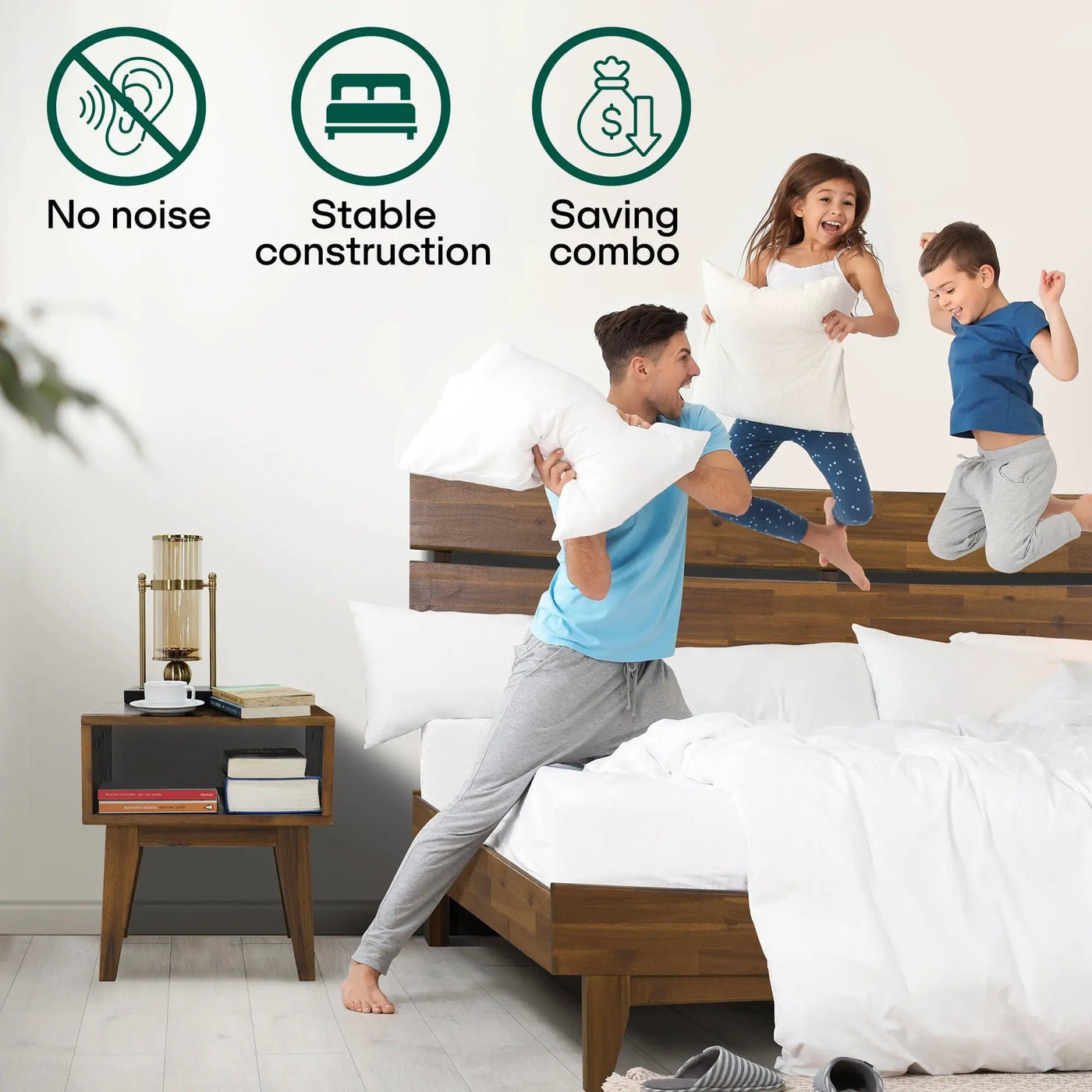 [Buy 1 Get 1] Aurora Solid Wood Bed Frame & Nightstand by Megsu