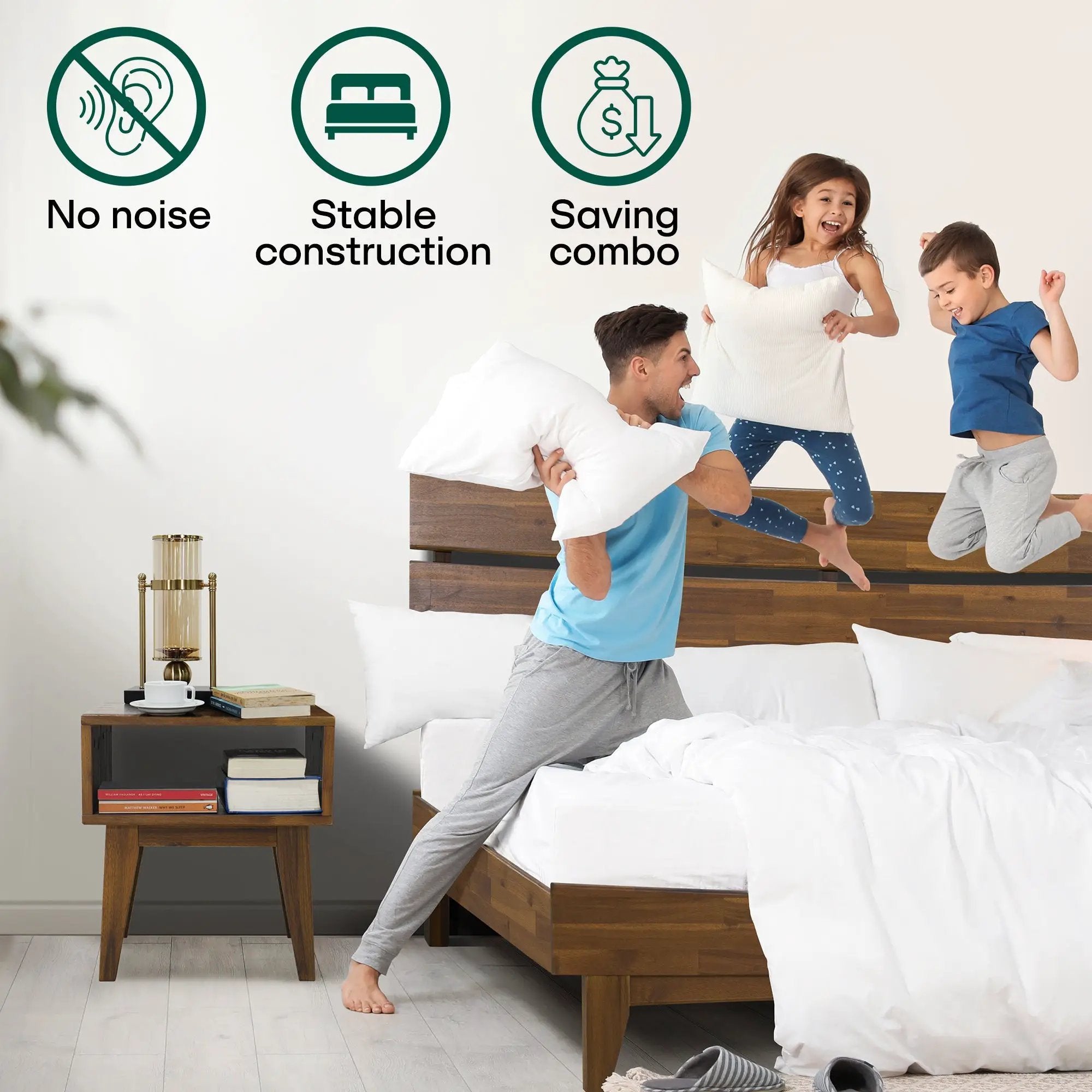[Buy 1 Get 1] Aurora Solid Wood Bed Frame & Nightstand by Megsu
