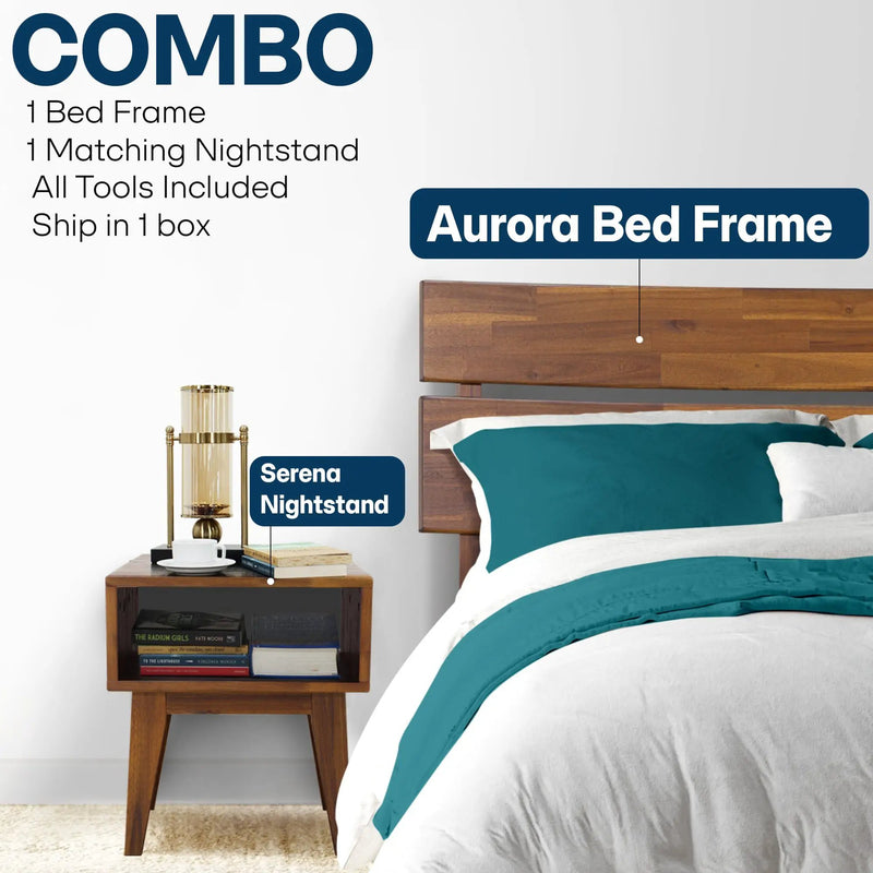 [Buy 1 Get 1] Aurora Solid Wood Bed Frame & Nightstand by Megsu