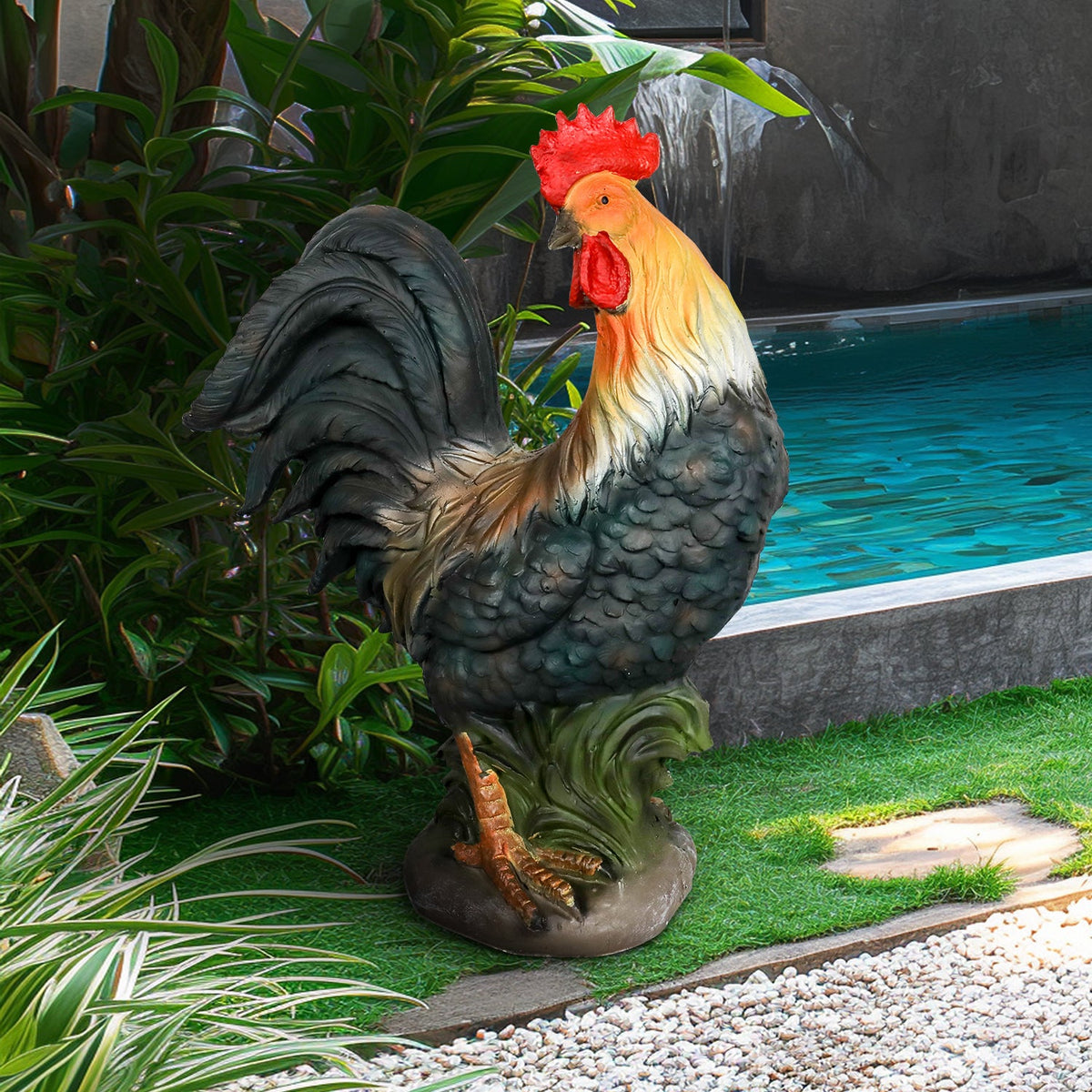 Concrete Rooster Statue Hand Painted Farmhouse 22 In, photo 9 of 15