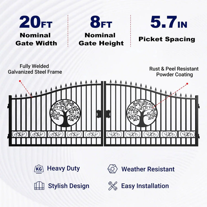 20x8 ft Steel Dual Swing Driveway Gate with Wider Goalposts by Chery Industrial