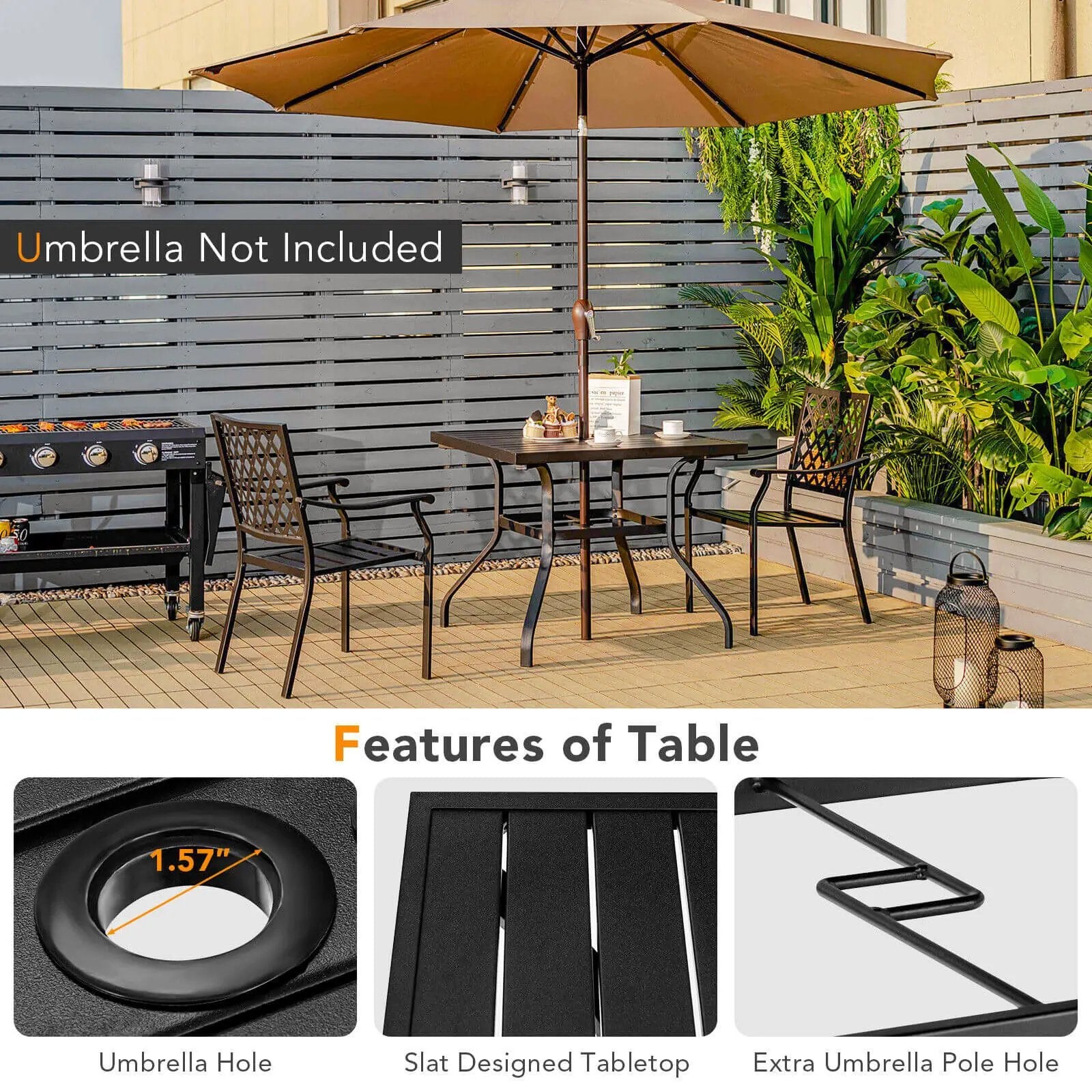 37 Inch Square Patio Dining Table with Umbrella Pole Hole by DirectDeals